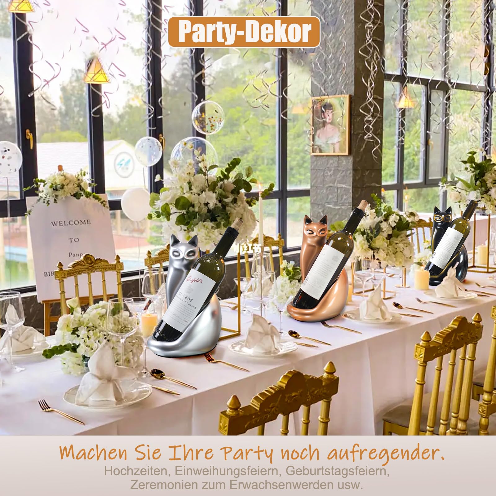 Weinregale Arbeitsplatte, Katzenstatue Dekor Geschenke für Frauen Männer Mädchen Katzenliebhaber, Kreativer Rotweinstand Perfekt für Tischplatte, Arbeitsplatte, Bar, Zuhause, Kupfer Flaschenregal