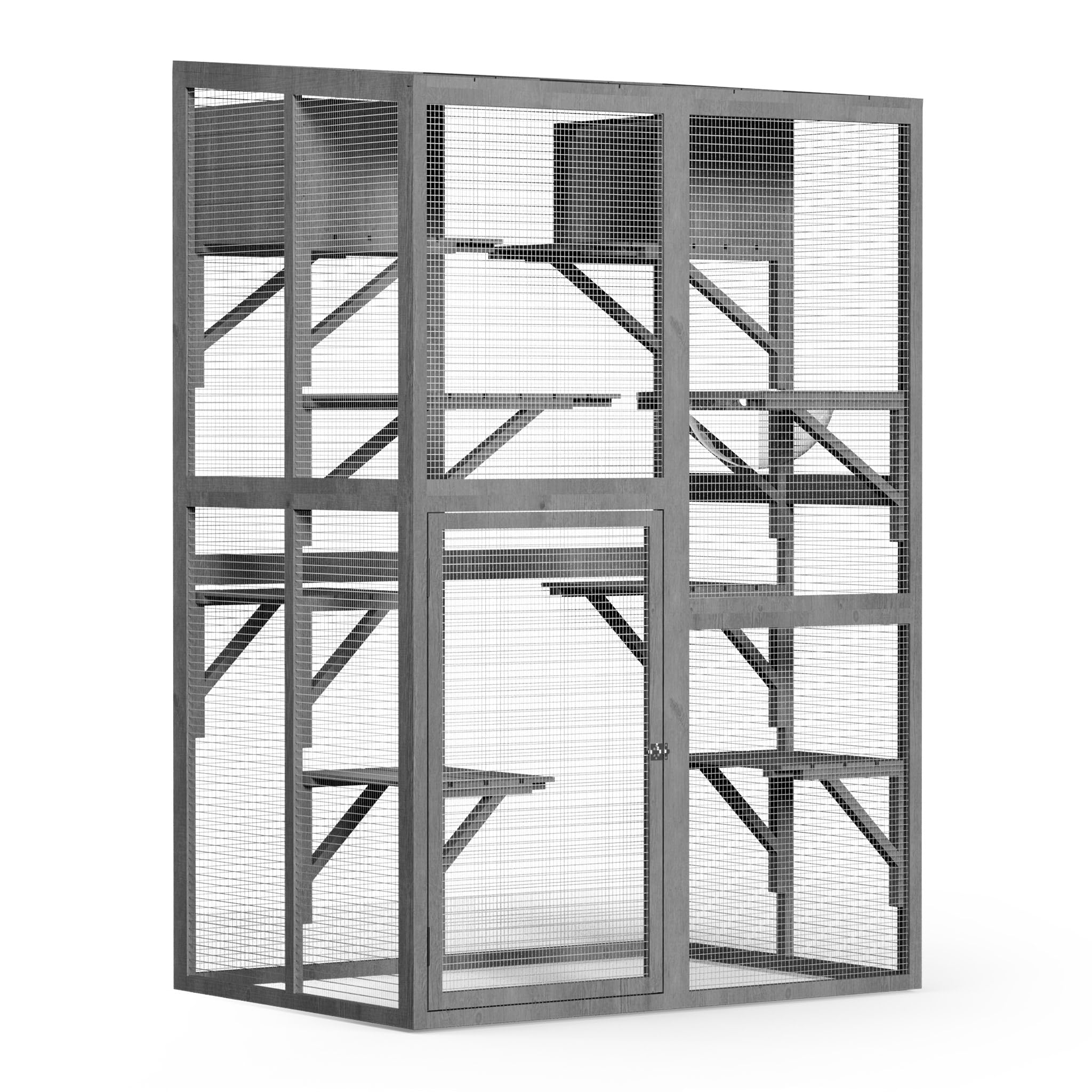 Wiltec Freilaufgehege Katzen 116 x 82 x 175,7 cm, Katzenfreigehege Holz mit PVC-Beschichtung, Außengehege 5 Ebenen, Katzengehege für Garten, Balkon