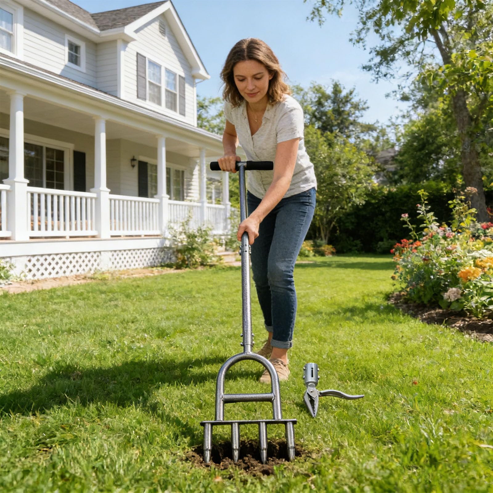 Trapano professionale per suolo e sarchiatore manuale combinato con manico ergonomico per attività di giardinaggio perforatore resistente