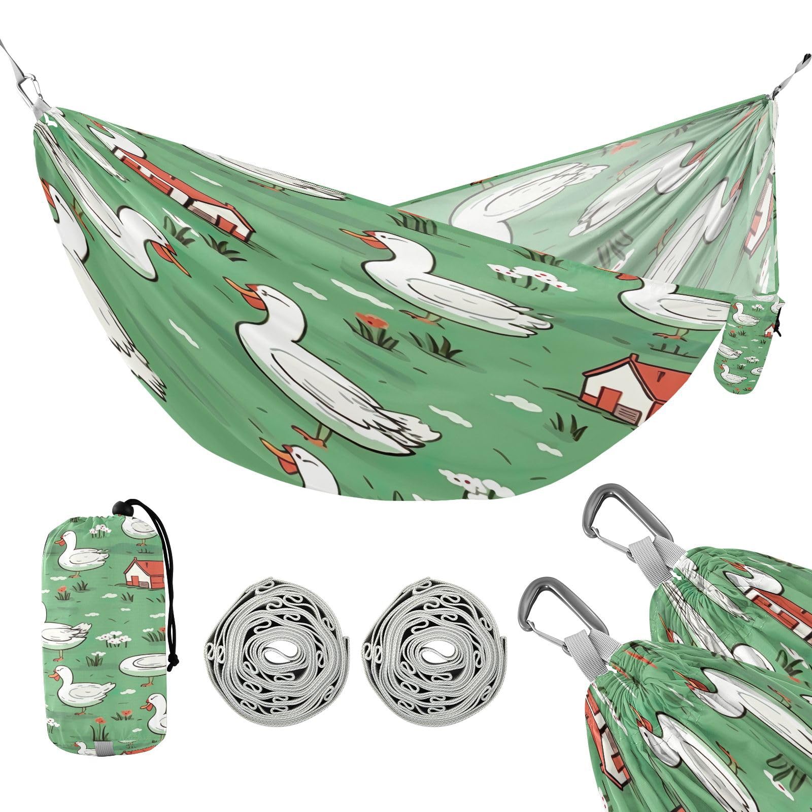 ATTX Cartoon Ducks Camping Hammock - Lightweight & Portable Hammocks, Heavy Duty 330lbs Capacity for Indoor, Hiking, Backpacking, Travel, Backyard, Beach#270