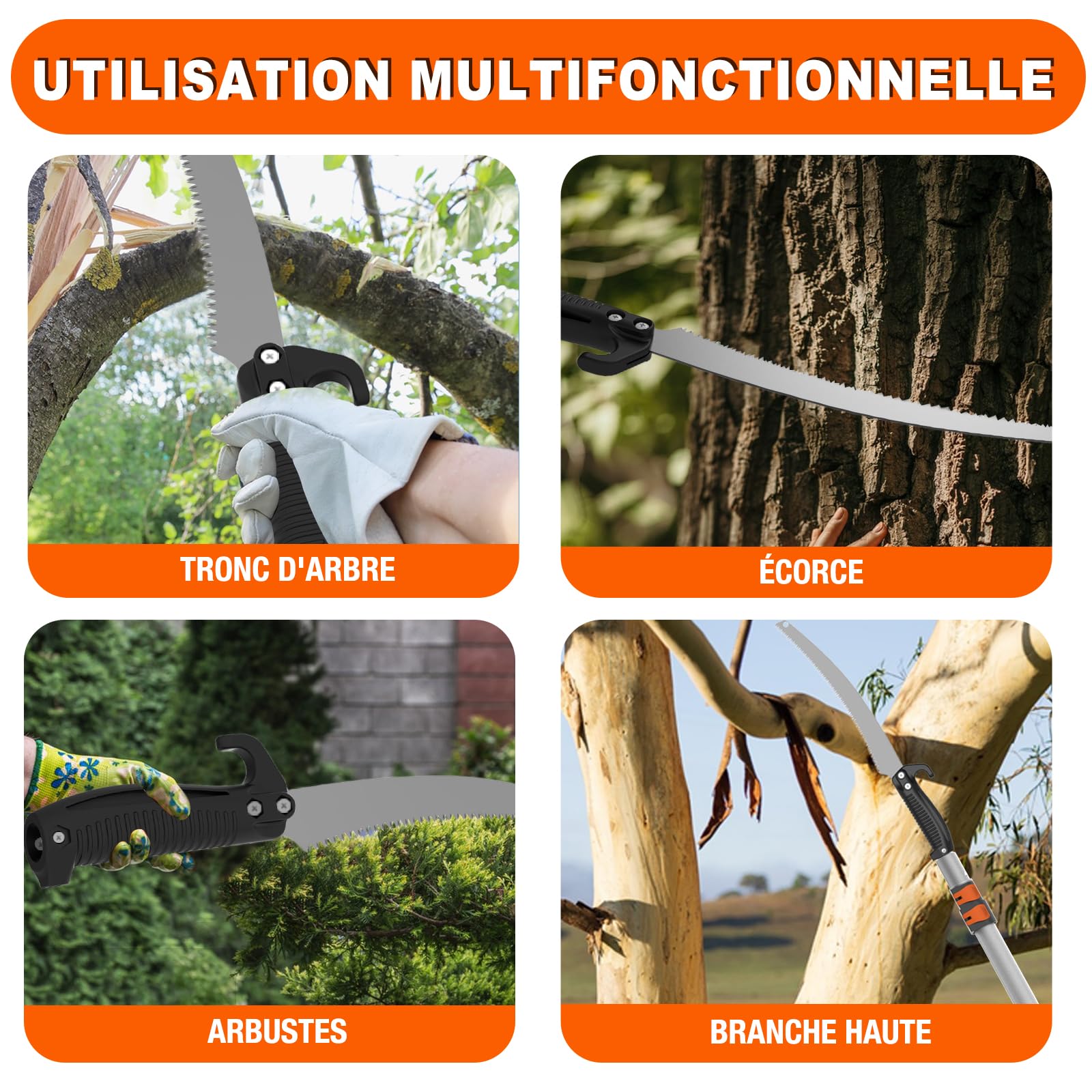 SISUPASSIE Scie Perche Télescopique 6 m, Scie d'Élagage Longue Portée Lame Professionnelle Perche Télescopique Durable, Scie Perche Manuelle Spécialement Conçue pour la Coupe de Branches