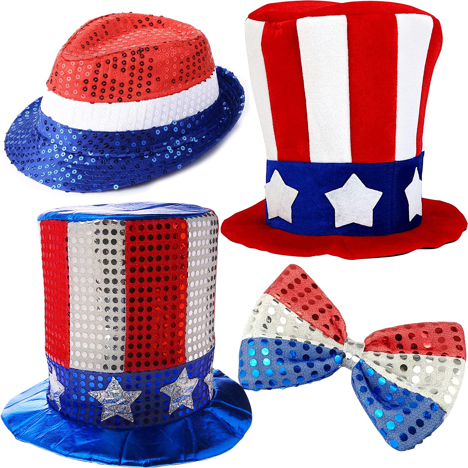 Wittocs Sequined Uncle Sam Top Hat American Costume Accessories, 4th of July Independence Day Patriotic Party Supplies, Labor Day