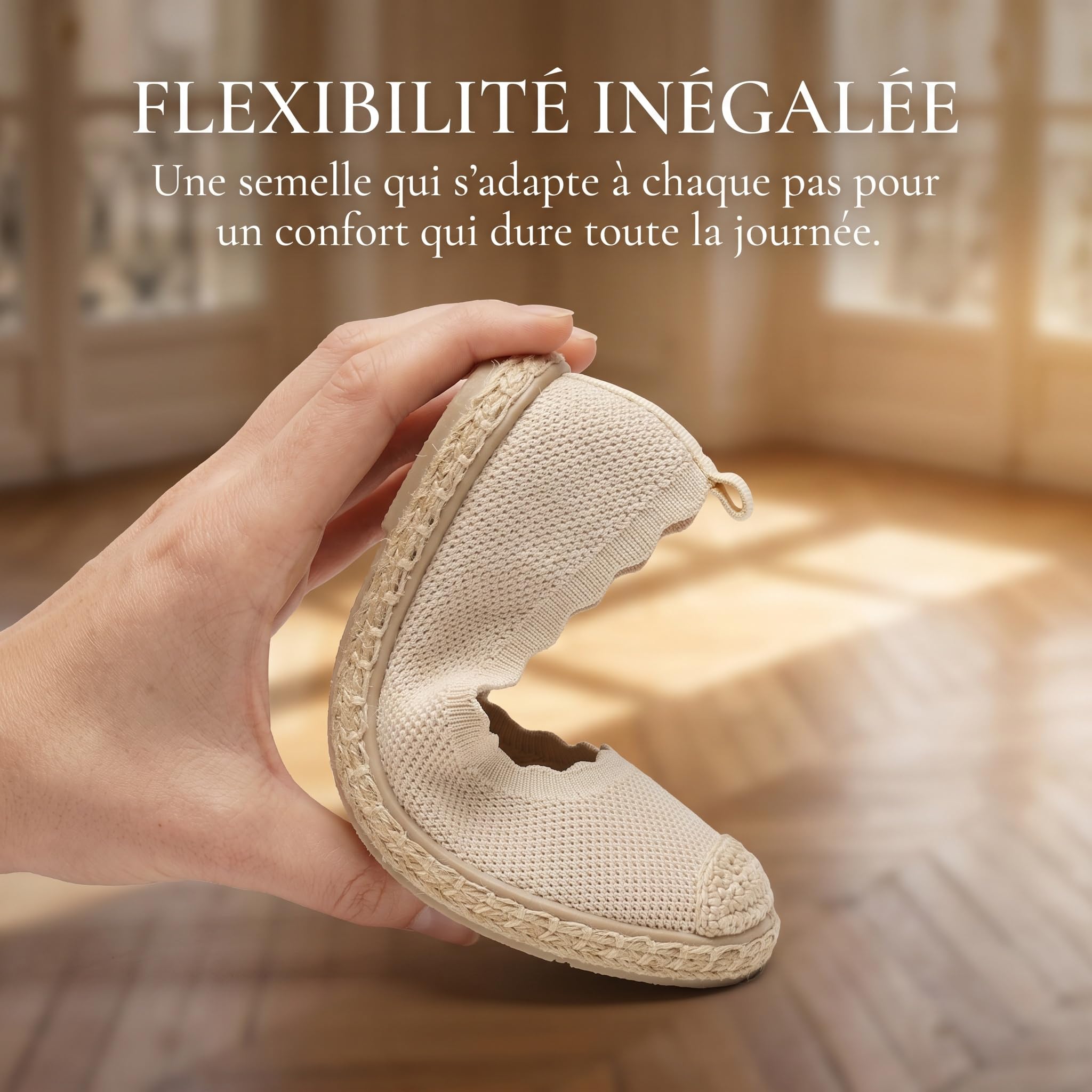 GLAMORA Espadrilles d'été pour femme bicolore en tricot respirant avec semelle en sparte Chaussures plates sans lacets