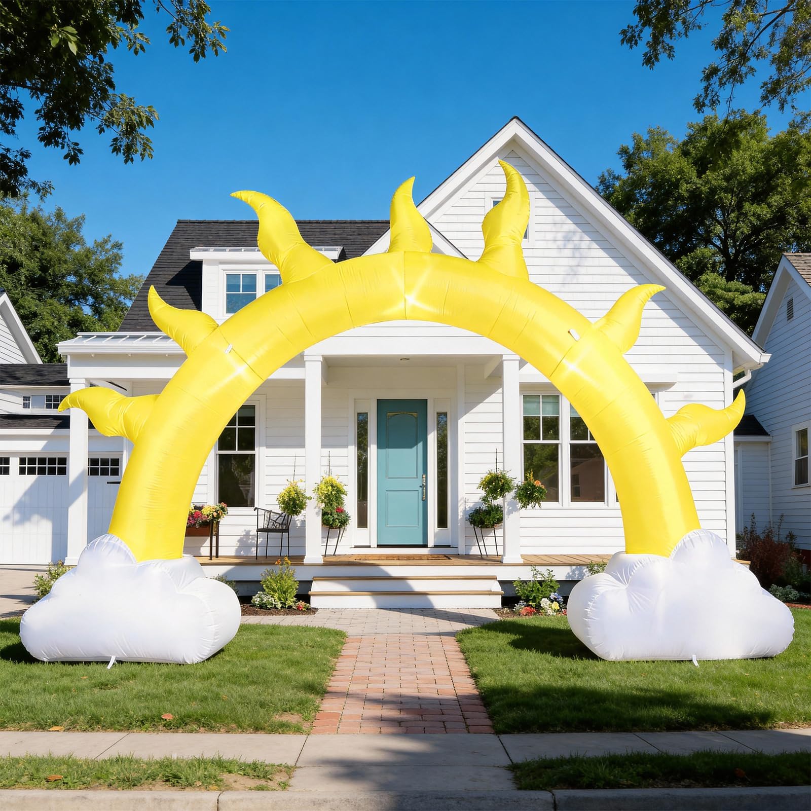 Arco inflable de sol de verano de 10 pies con luz LED, arco inflable para verano, cumpleaños, baby shower, playa tropical, piscina, fiesta, patio, césped, decoración de telón de fondo