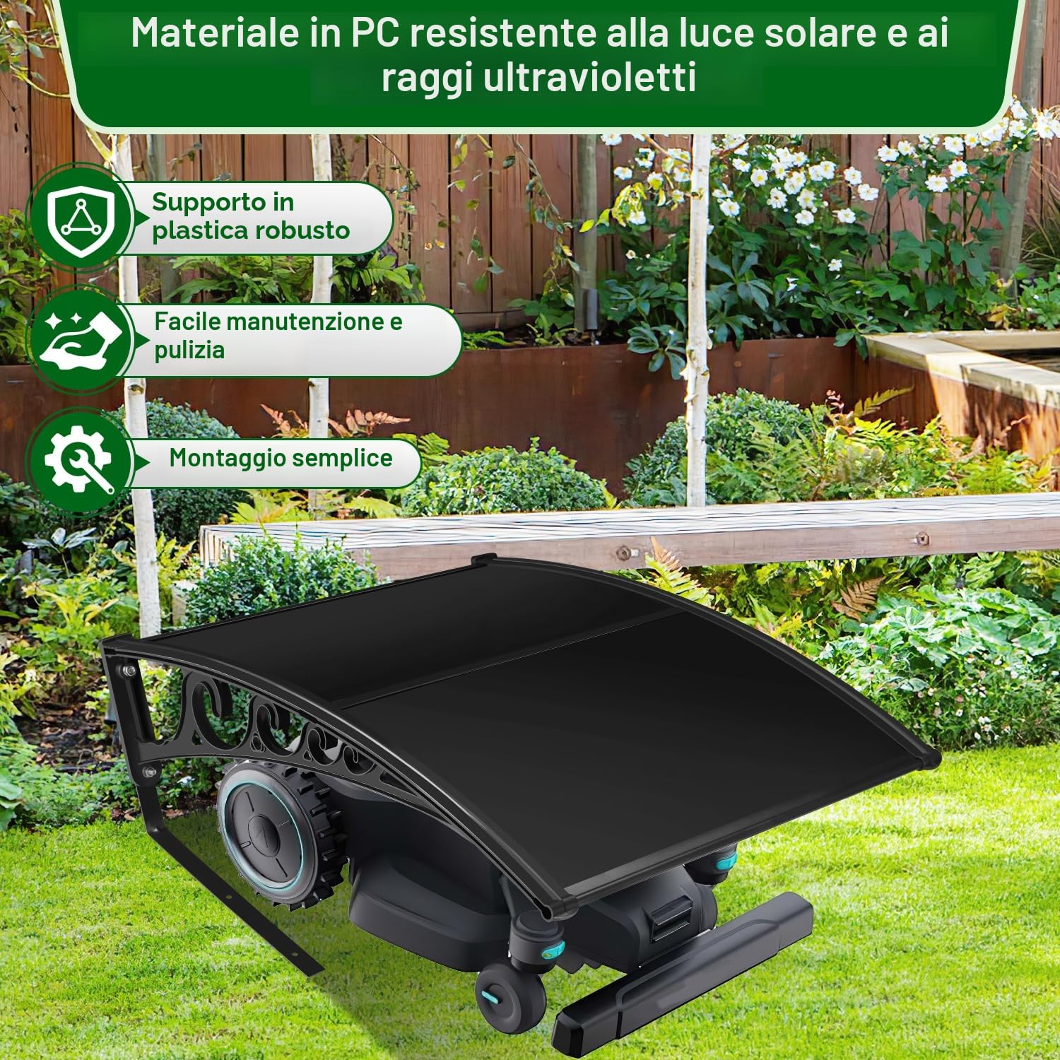 Tosaerba Robotizzato Con Tetto 106 x 87 x 50 cm, Garage per Robot Falciatrice, Protezione UV, Nero