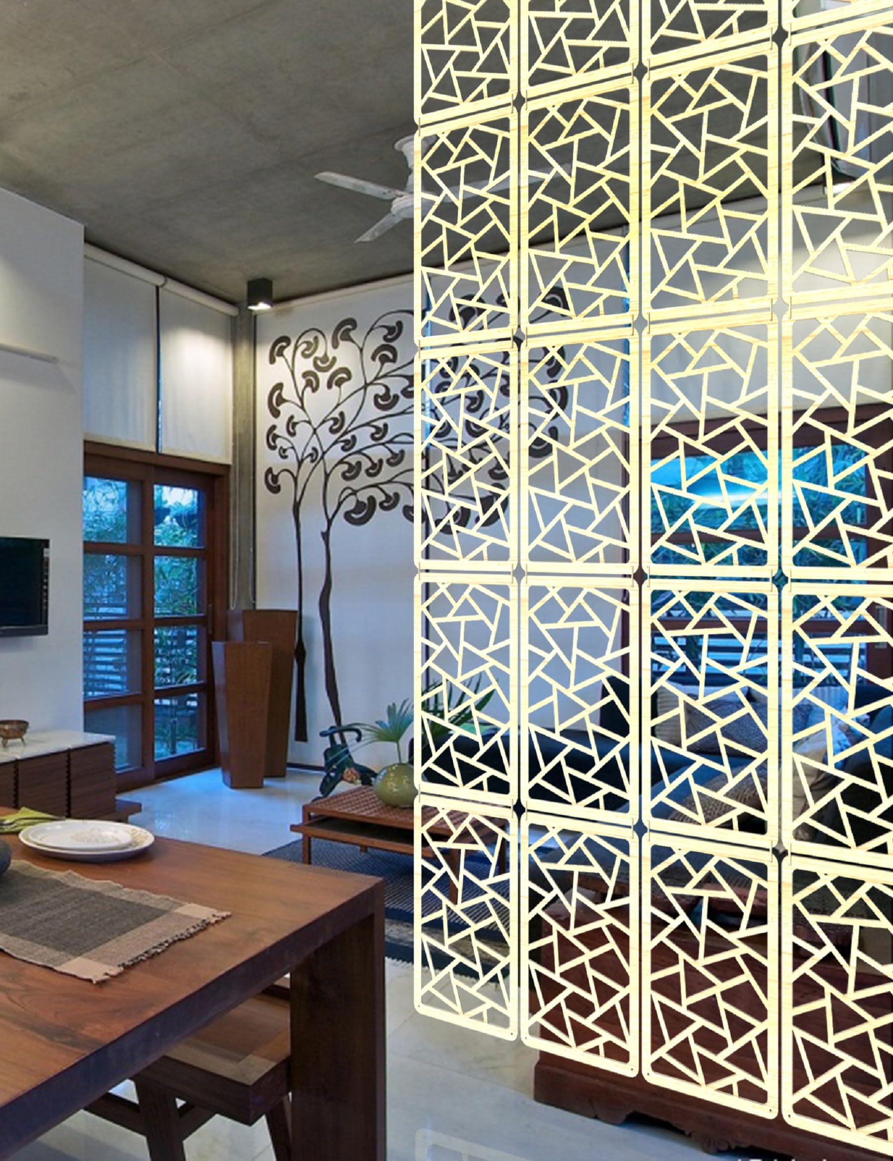 Planet Decor Attractive Hanging DIY Room Divider Decorative Wall Screen Partition for Decorating Living Room Bedroom Kitchen Office Restaurant Bar Hotel and Home Panel Set of 12 (White)-image-40