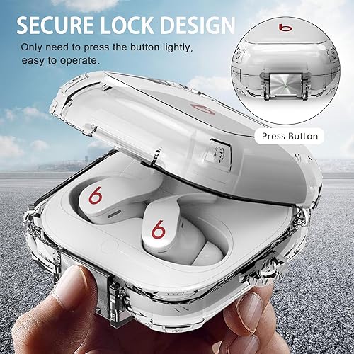 Miniatura 2 de Miimall Funda compatible con Beats Fit Pro, bloqueo seguro, antiamarilleo, llavero portátil, funda protectora suave a prueba de golpes para