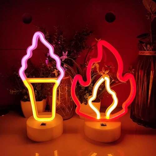 Vista 52 de JYWJ Letreros de neón con base de soporte, luz de neón alimentada por USB o 3 pilas AA, decoración LED de pared de escritorio, varias fiestas