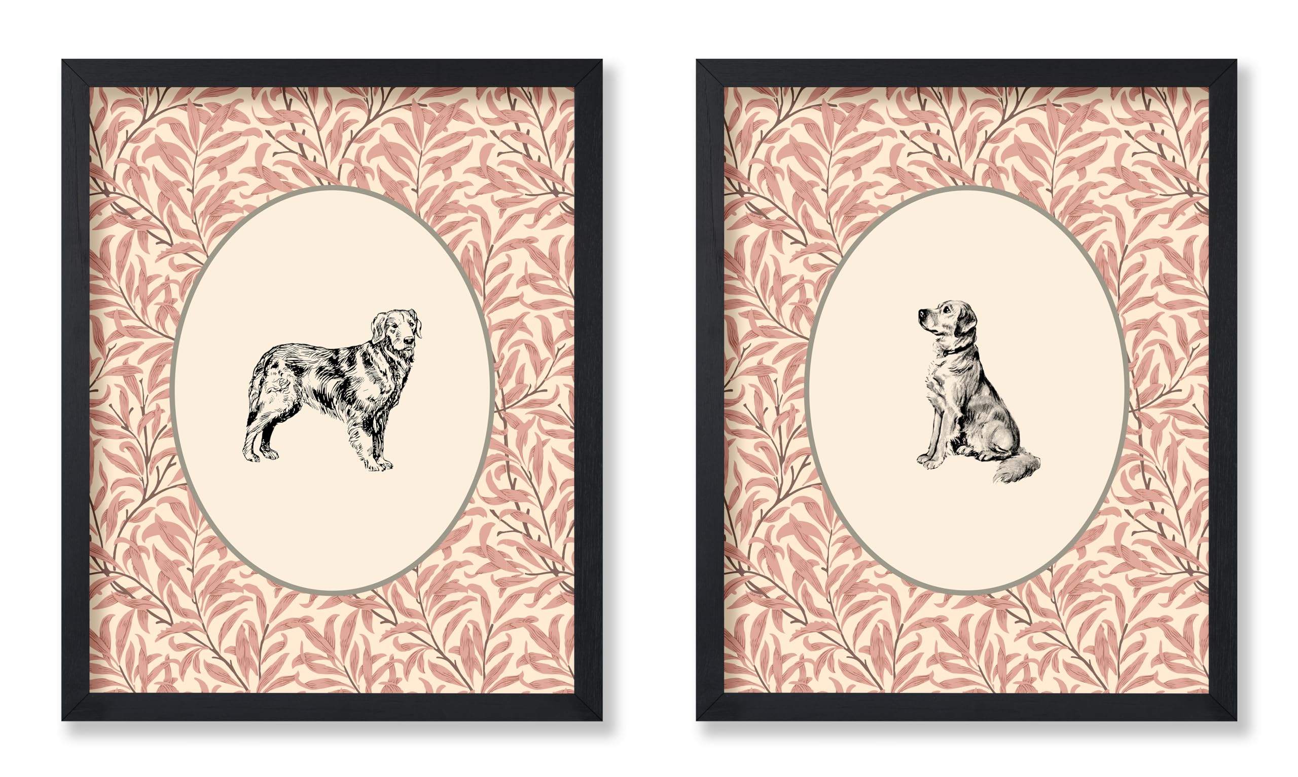 Poster Master 2-Piece Vintage Golden Retriever Poster - Retro Dog Print - Floral Artwork - Puppy Art - Animal Lover & Chic Boho Design - Aesthetic