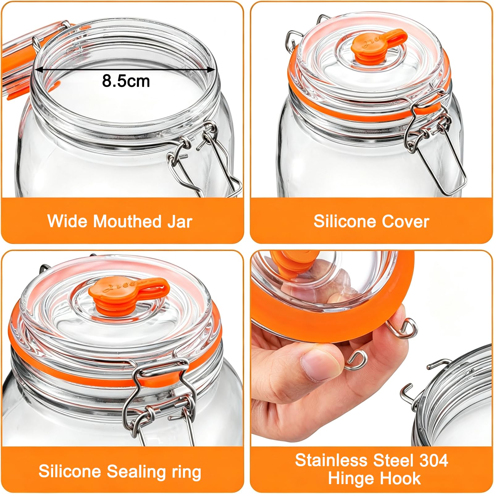 Barattoli per fermentazione da 2 l, 2 pezzi, con fermentazione e peso, contenitore per kimchi, per crauti, kimchi, salsa calda, met, kombucha e sottaceti, con coperchio