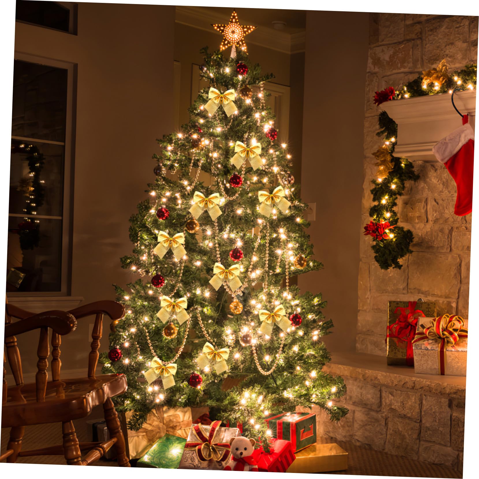 12 Piezas Lazos Dorados de para Árbol de Navidad Decorativos Colgantes Cintas Delicadas para Adornos Festivos y Regalos