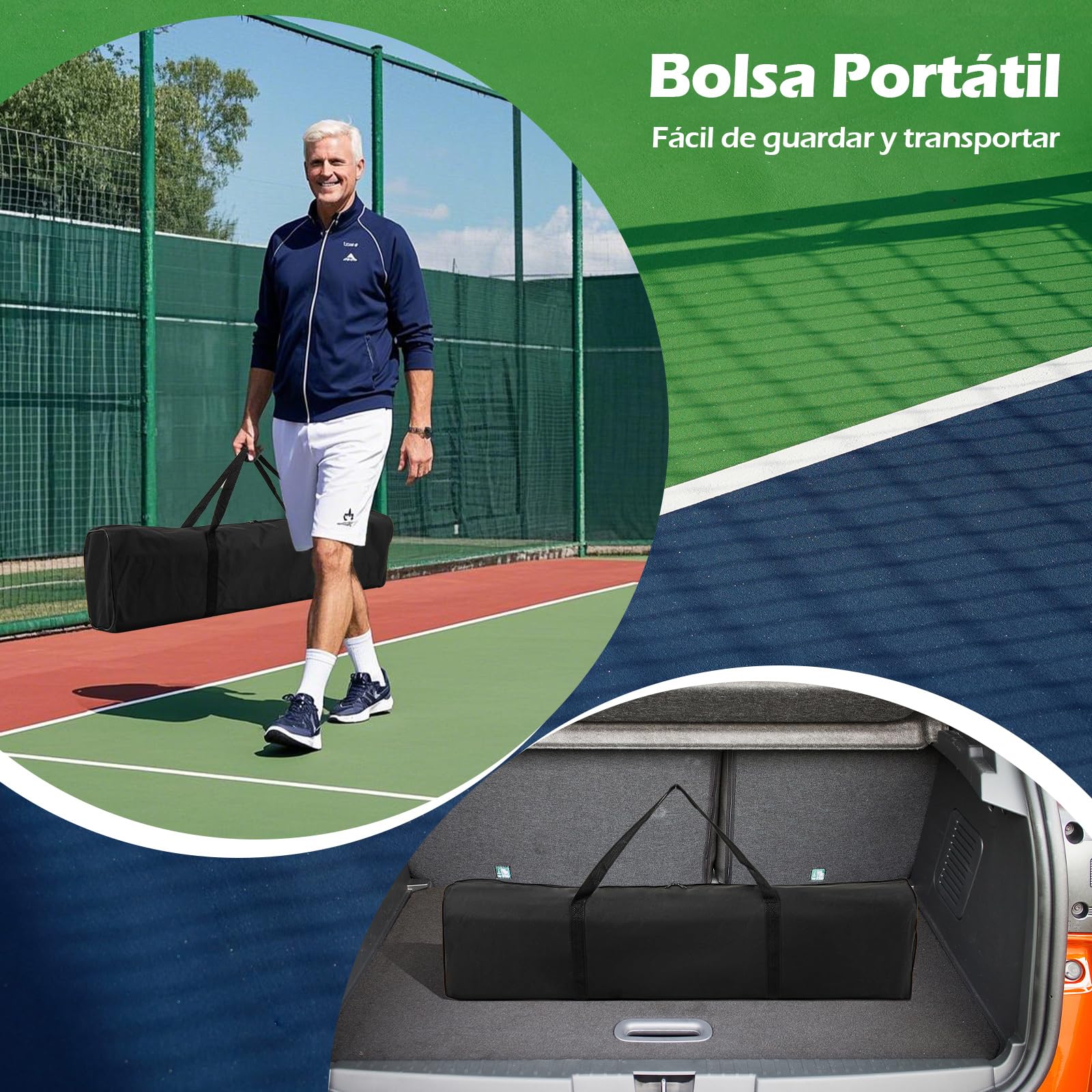 COSTWAY Red de Pickleball Portátil de 6,74M, Tubos de Metal, 6 Ruedas Bloqueables, Red de Poliéster Resistente, Bolsa de Transporte, Equipamiento de Pickleball para Todo Tipo de Clima