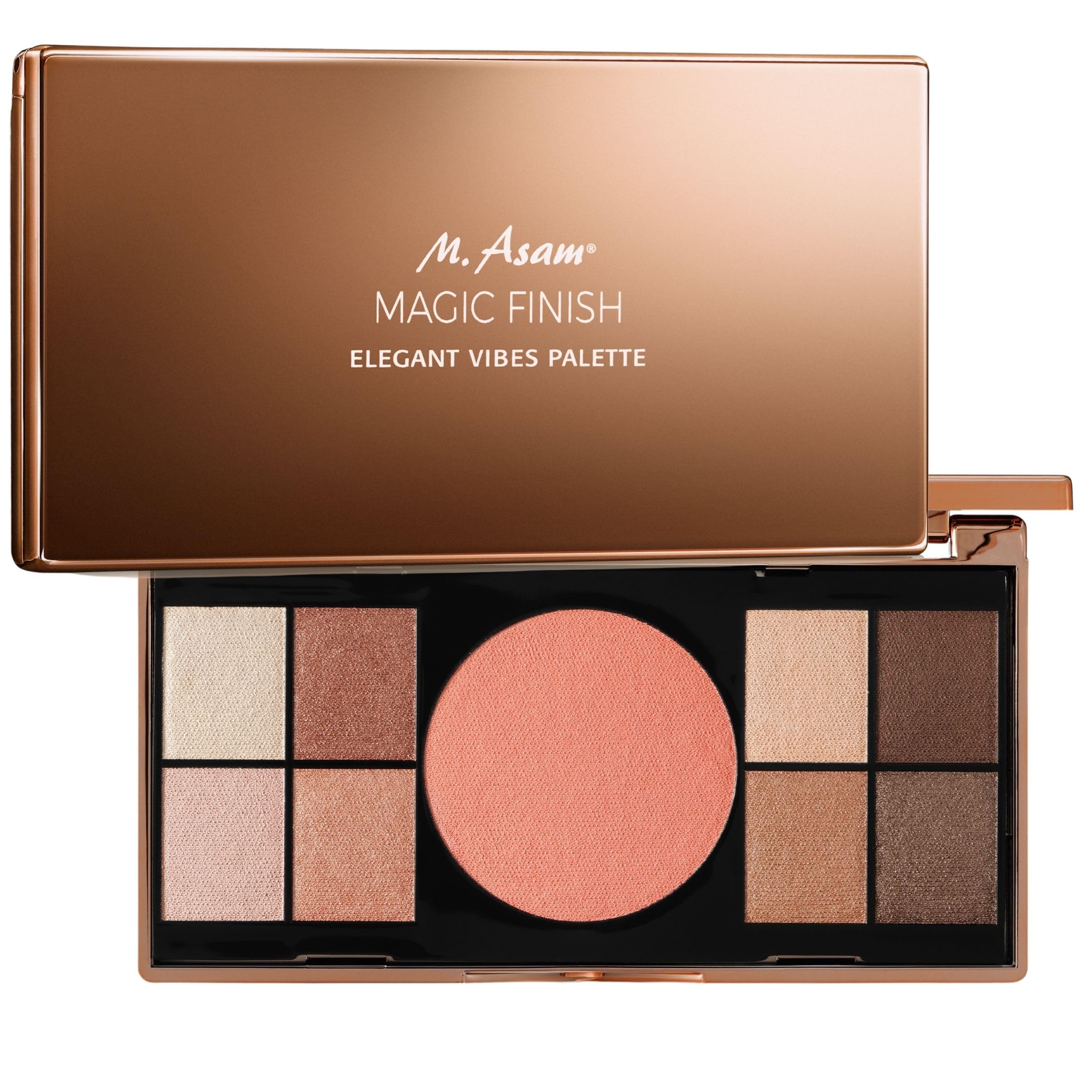 M. AsamMagic Finish Eyeshadow Palette – Pigmented eye make-up with 8 shades of eyeshadows & a blush, elegant case with large built-in make-up mirror, for every age & skin type, make-up set
