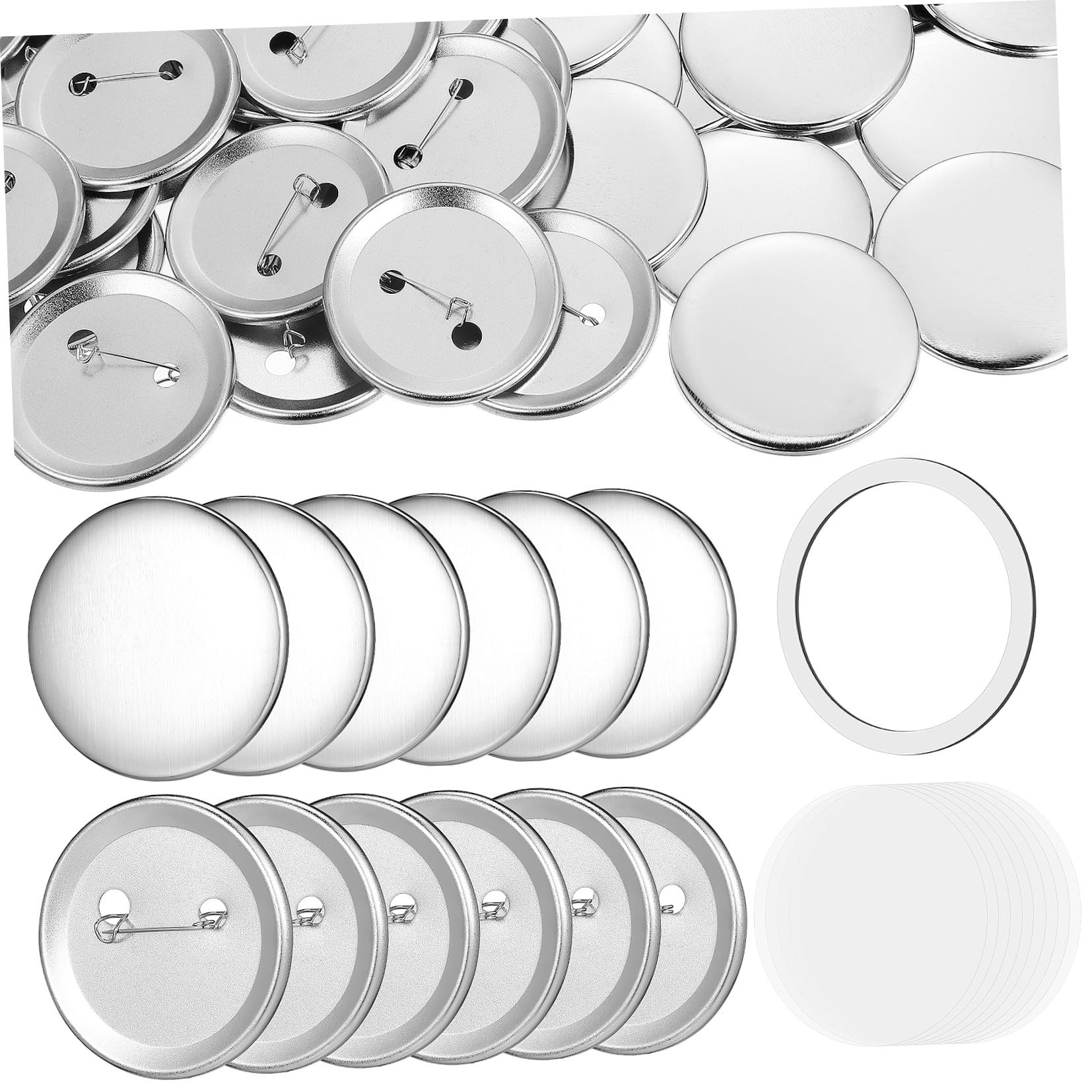 STOBOK 100 Satz Metallnadeln für Button Herstellung 58mm Rund Eisen mit Rückseiten und Folien Zubehör für Anstecknadeln