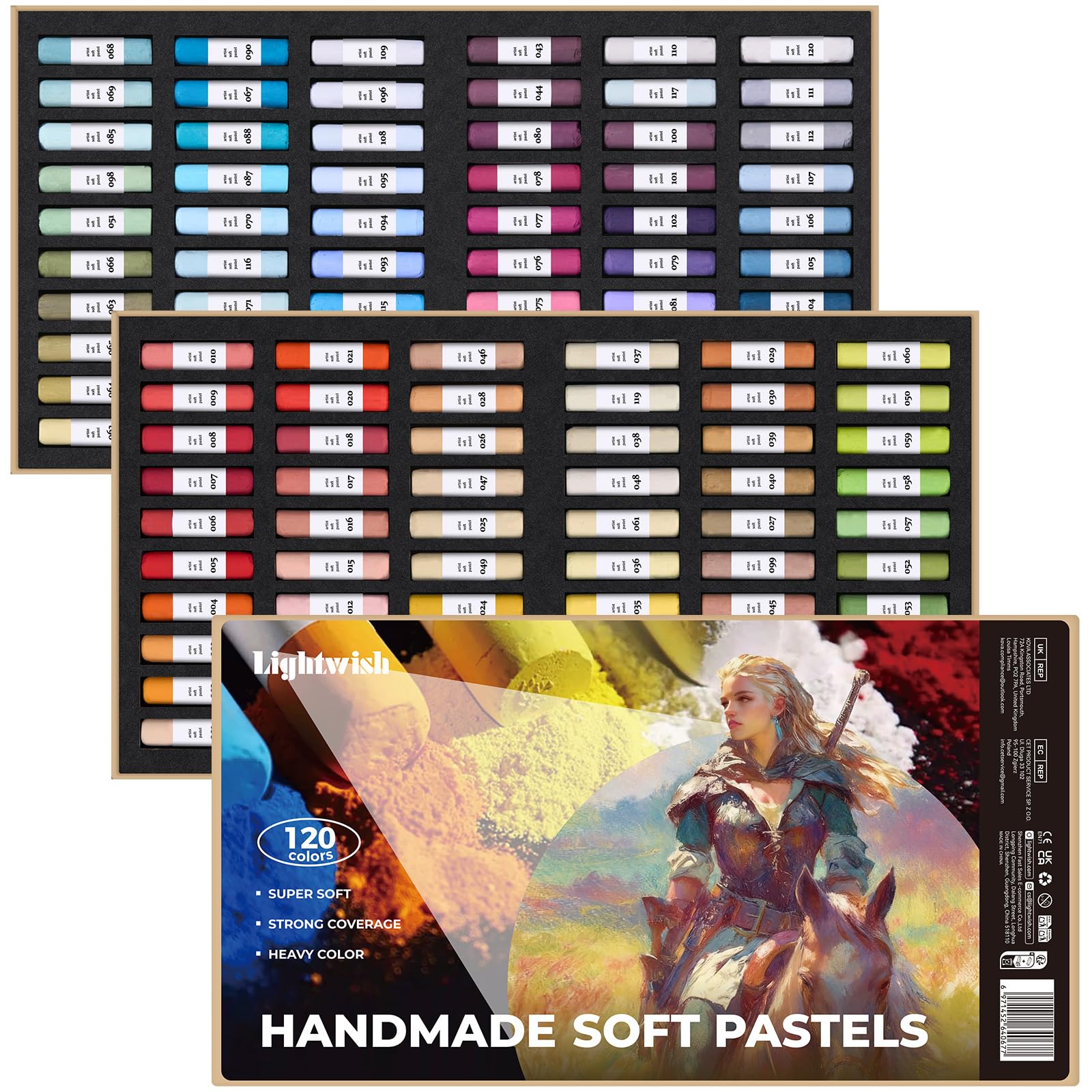 LIGHTWISH 120 Pasteles Blandos Hechos a Mano – Set Profesional Ultra Completo de 120 Colores para Artistas Exigentes – No Tóxico for Art Sketching & Shading