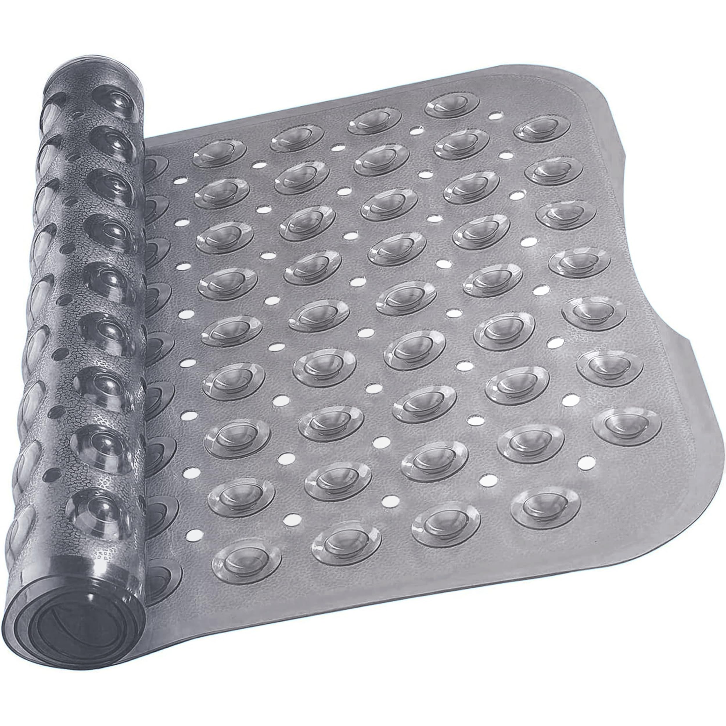 MOONLIGHT20015 Shower Bath Mat Non Slip Anti Mould & Mildew with Strong Suction Cups Grip and Drain Holes Soft Rubber Shower Mats - PVC Bathroom Mat Machine Washable (70x38cm, Grey)