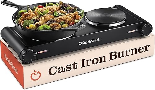 Miniatura 1 de Placa de cocción eléctrica doble para cocina 1800 W 734 pulgadas hierro fundido de vidrio quemadores portátiles de estufa con mango fresco al tacto