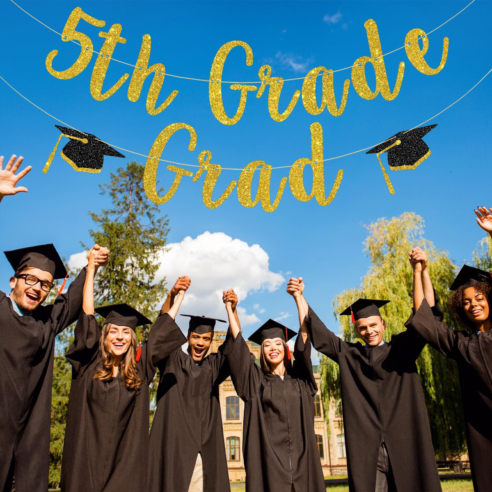5th Grade Graduation Banner 2022 - Gold Glitter Decor For Kids Graduation Party, Boy Or Girl - View #2