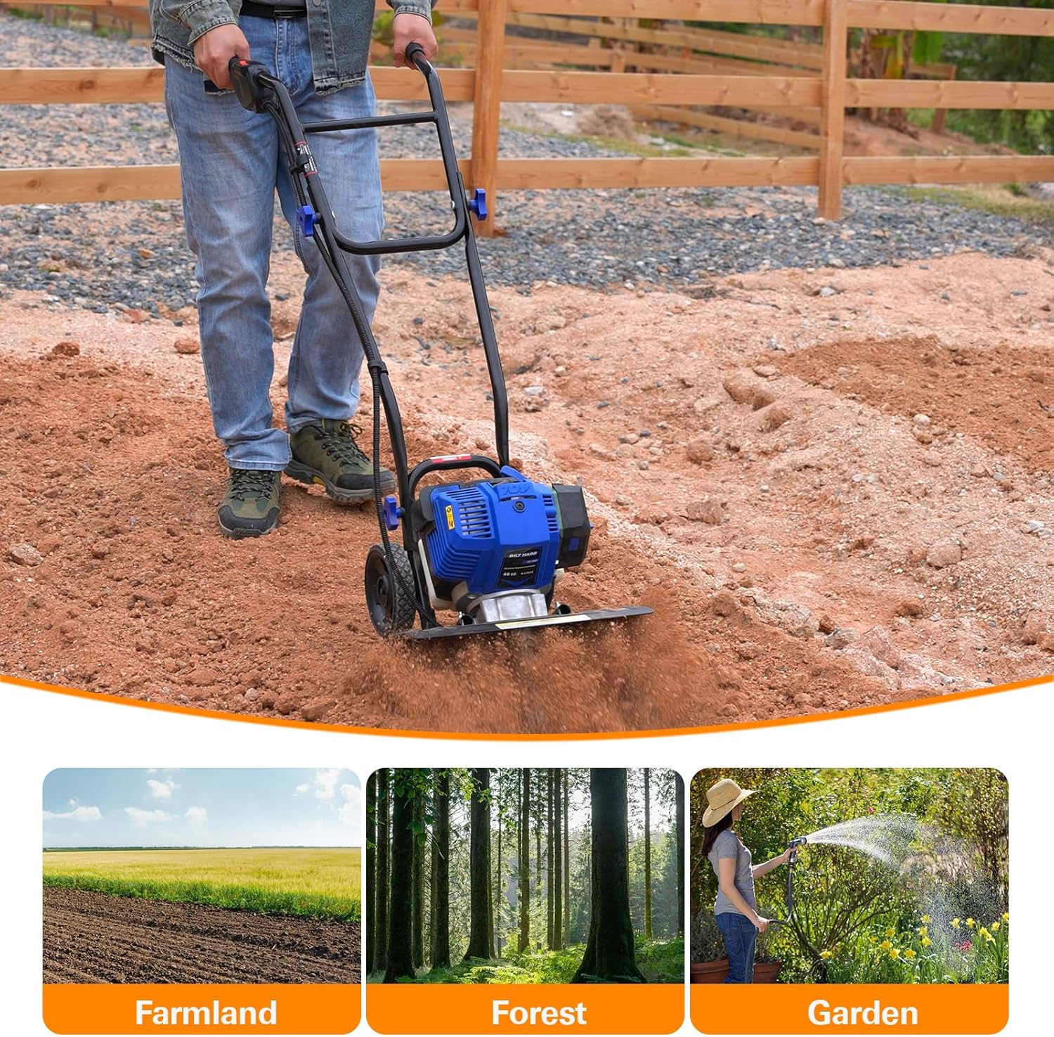 BILT HARD Tiller being used in a garden setting