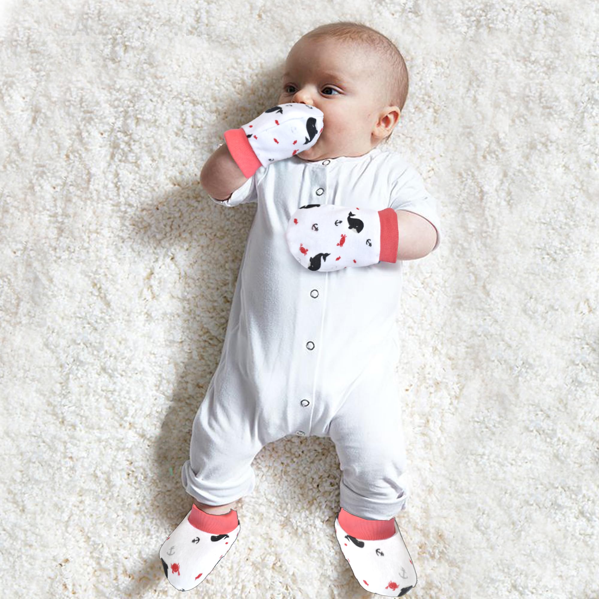 VParents Baby Mittens Caps Gloves and Booty Combo Set - (set of 2 0-3 Months) | Unisex Booty Set | Durable Cotton Gift Set | -Assorted Deisgn (Pink and blue) - Image 3 thumbnail