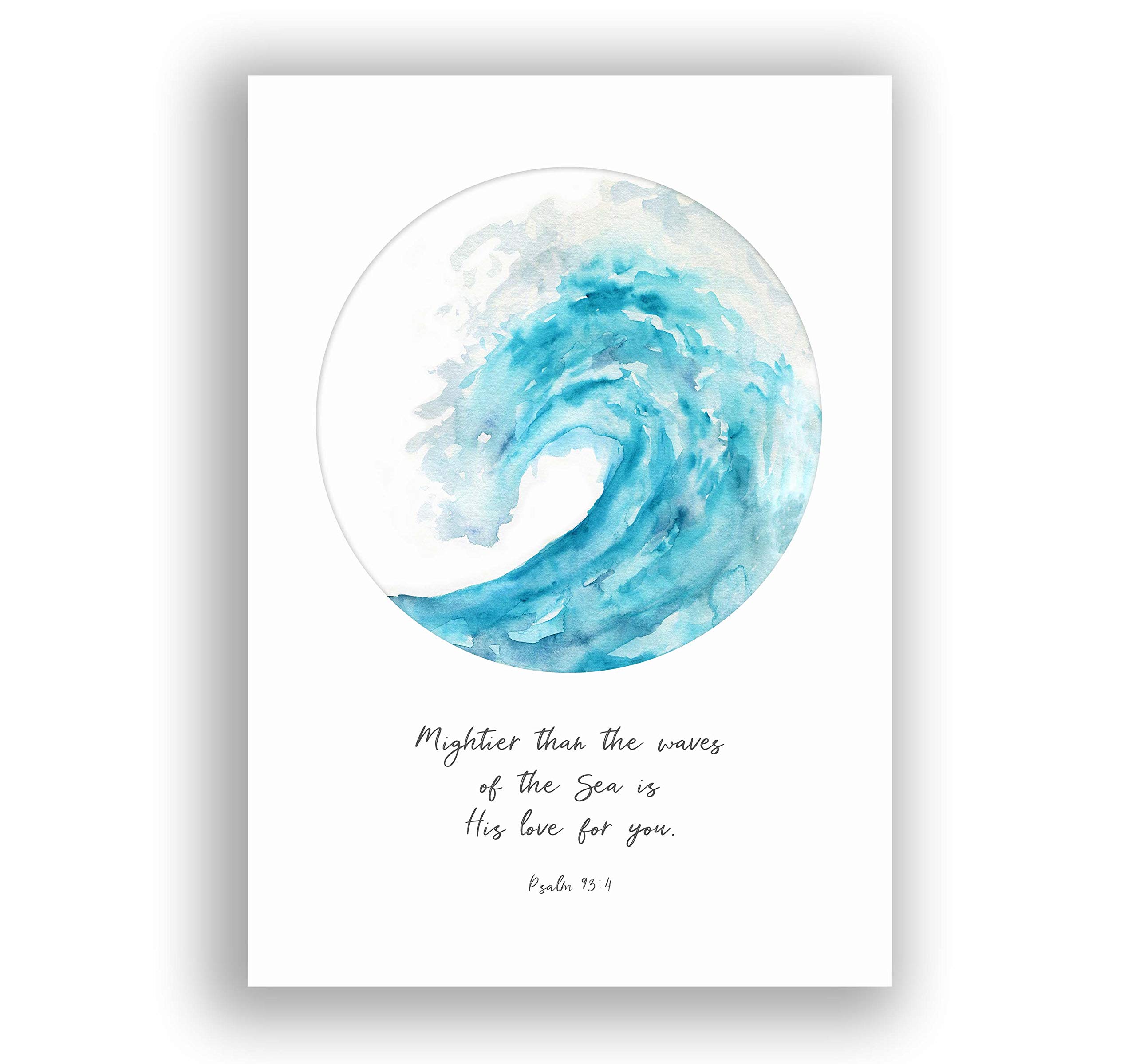 Mightier Than The Waves of the Sea Scripture Wall Art, Bible Verse Ocean Themed Print A4 UNFRAMED, Crafty Cow Design