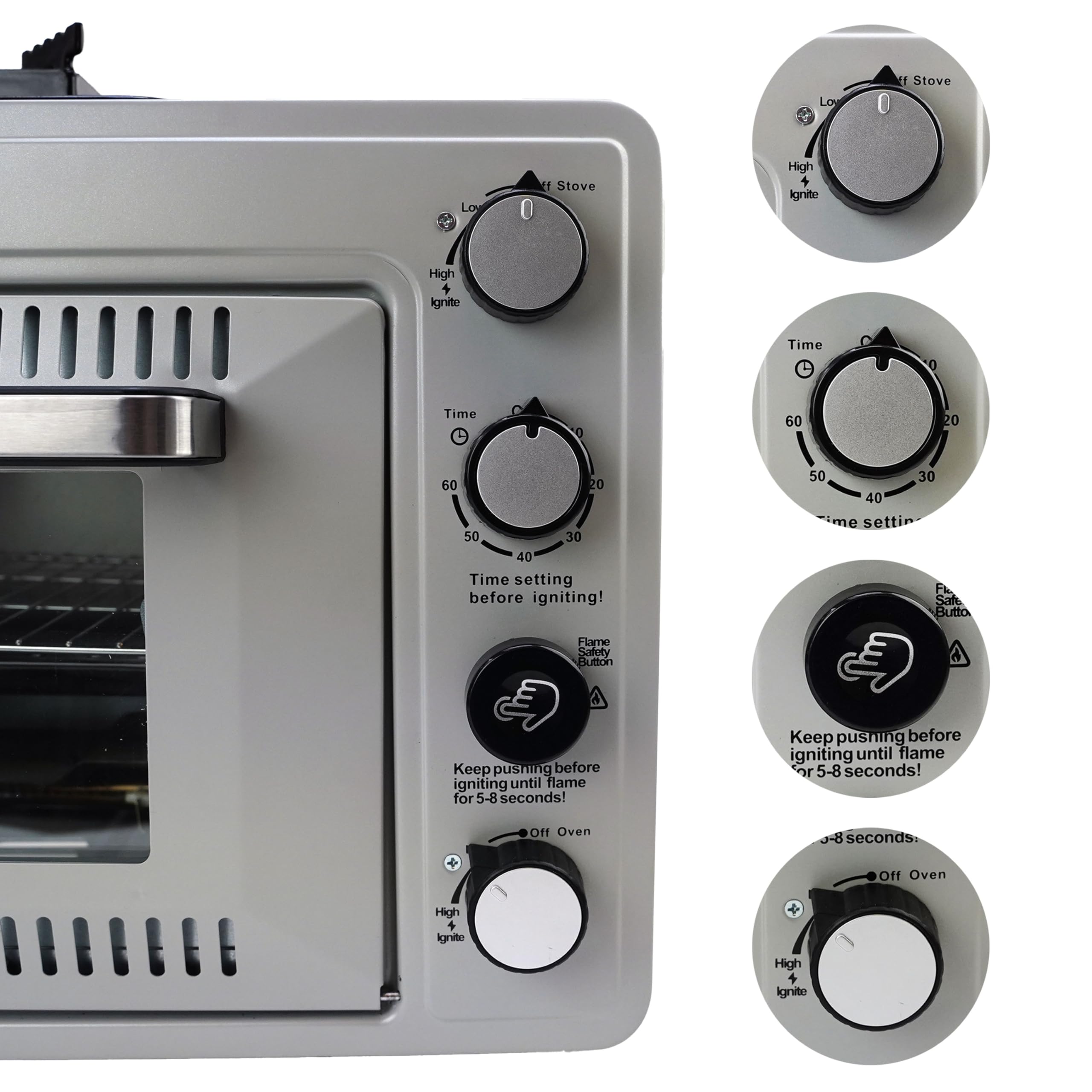 Tragbarer Gasofen für 227 g Gaskartuschen – Campingofen mit Brenner – 25,2 Liter – 2,1 kW – Elektronische Zündung – Outdoor & Zuhause
