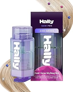 Hair Gem Pen for Girls – 240 Stick-On Hair Gems & Stamper Tool – Hair Jewels Kit for Kids, Festivals, School, Halloween, Parties, Weddings – Easy to Apply & Remove – Hair Accessories by Hally Hair