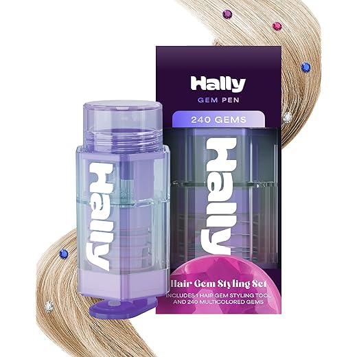 Hair Gem Pen for Girls – 240 Stick-On Hair Gems & Stamper Tool – Hair Jewels Kit for Kids, Festivals, School, Halloween, Parties, Weddings – Easy to Apply & Remove – Hair Accessories by Hally Hair