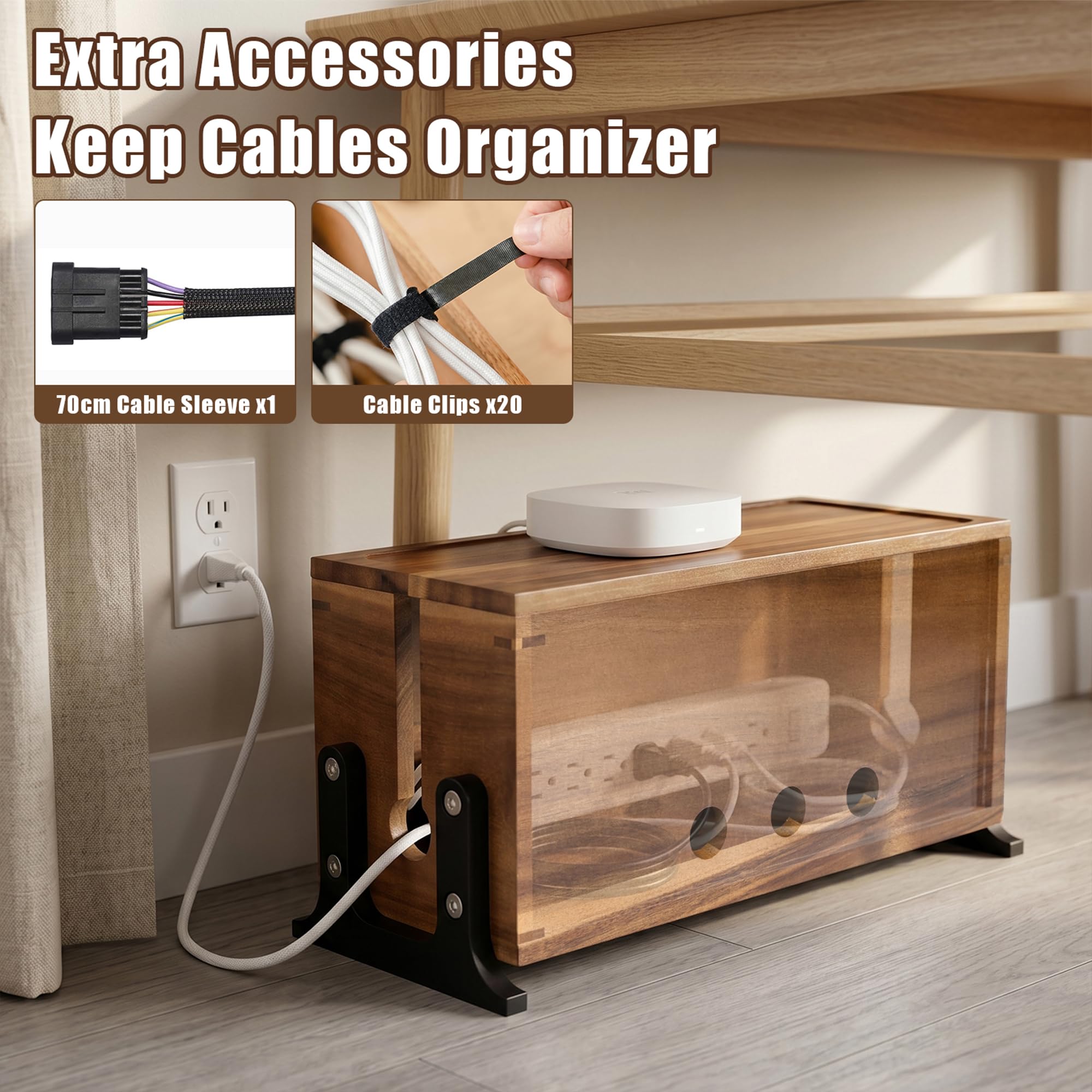 Large Acacia Cable Box - Cord Organizer -3 Large Acacia Cable Box - Cord Organizer -3