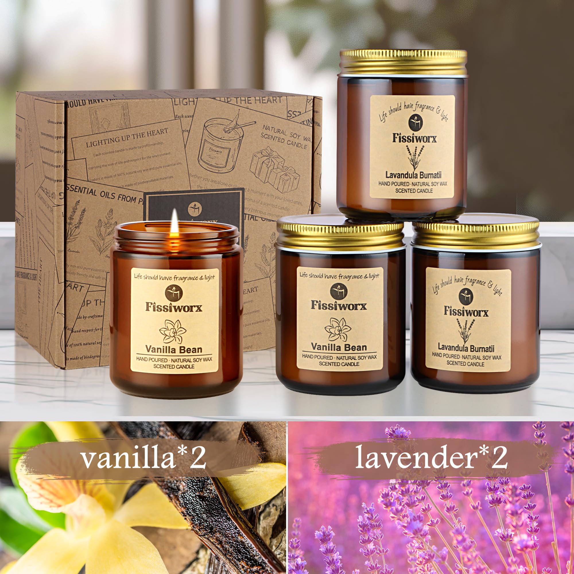 Juego de 4 velas perfumadas, velas aromáticas para el hogar, eliminación de olores, alivio del estrés, 30 onzas, juego de regalo de cera de soja de larga duración para mujeres