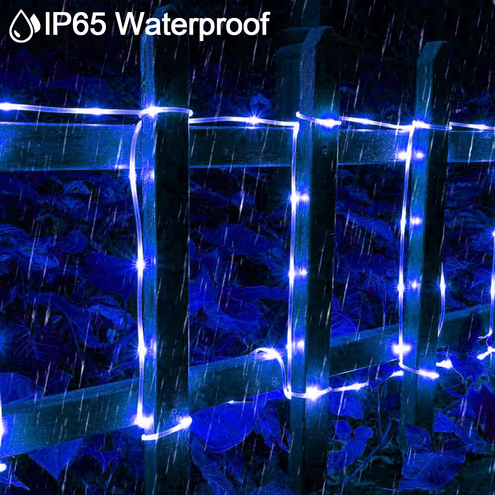 GHONLZIN Solar String Lights Outdoor Rope Lights 33ft 8 Modes 100 LEDs Solar Powered Waterproof Rope Lights for Garden Wedding Christmas Party Holiday Decorations (12M-Blue) - Image 2