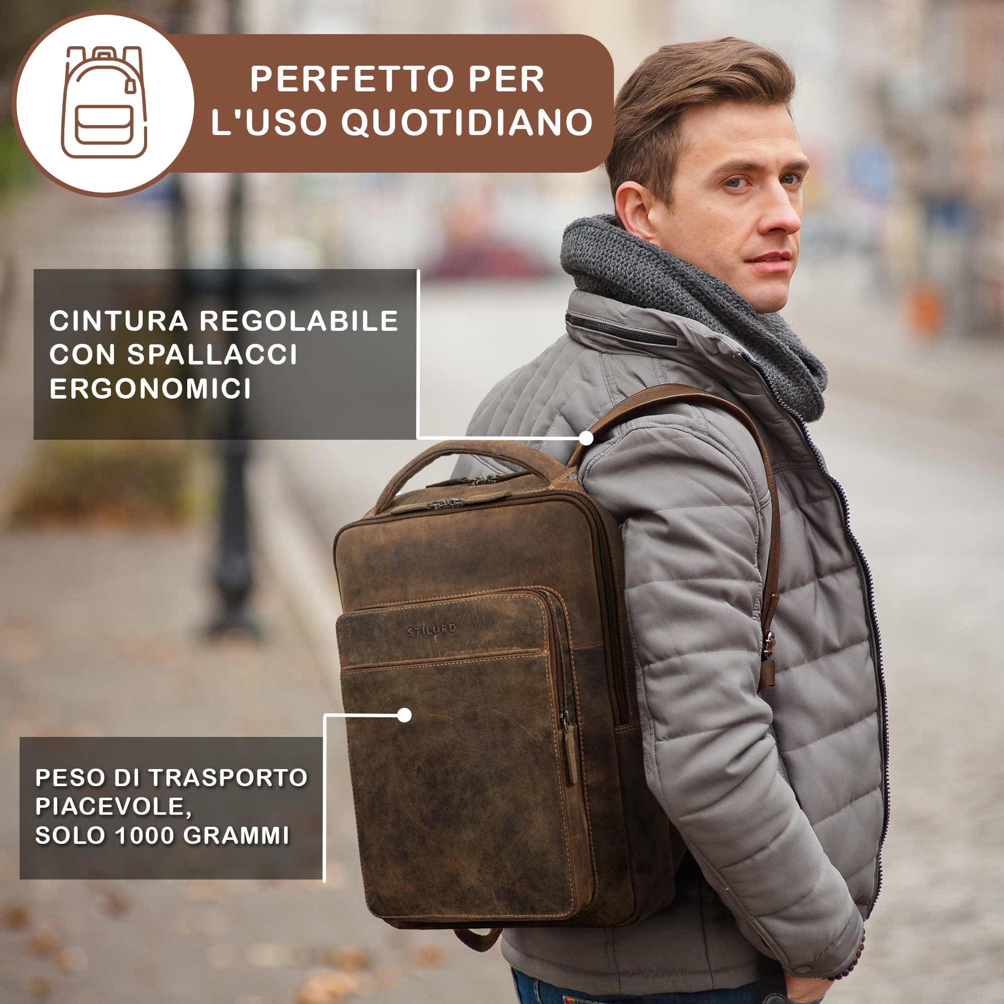 STILORD 'Nicky' Zaino Laptop 13 Pollici in Pelle Business per Uomo e Donna | Praticità e Eleganza per Lavoro e Viaggi, Colore:bergamo - marrone