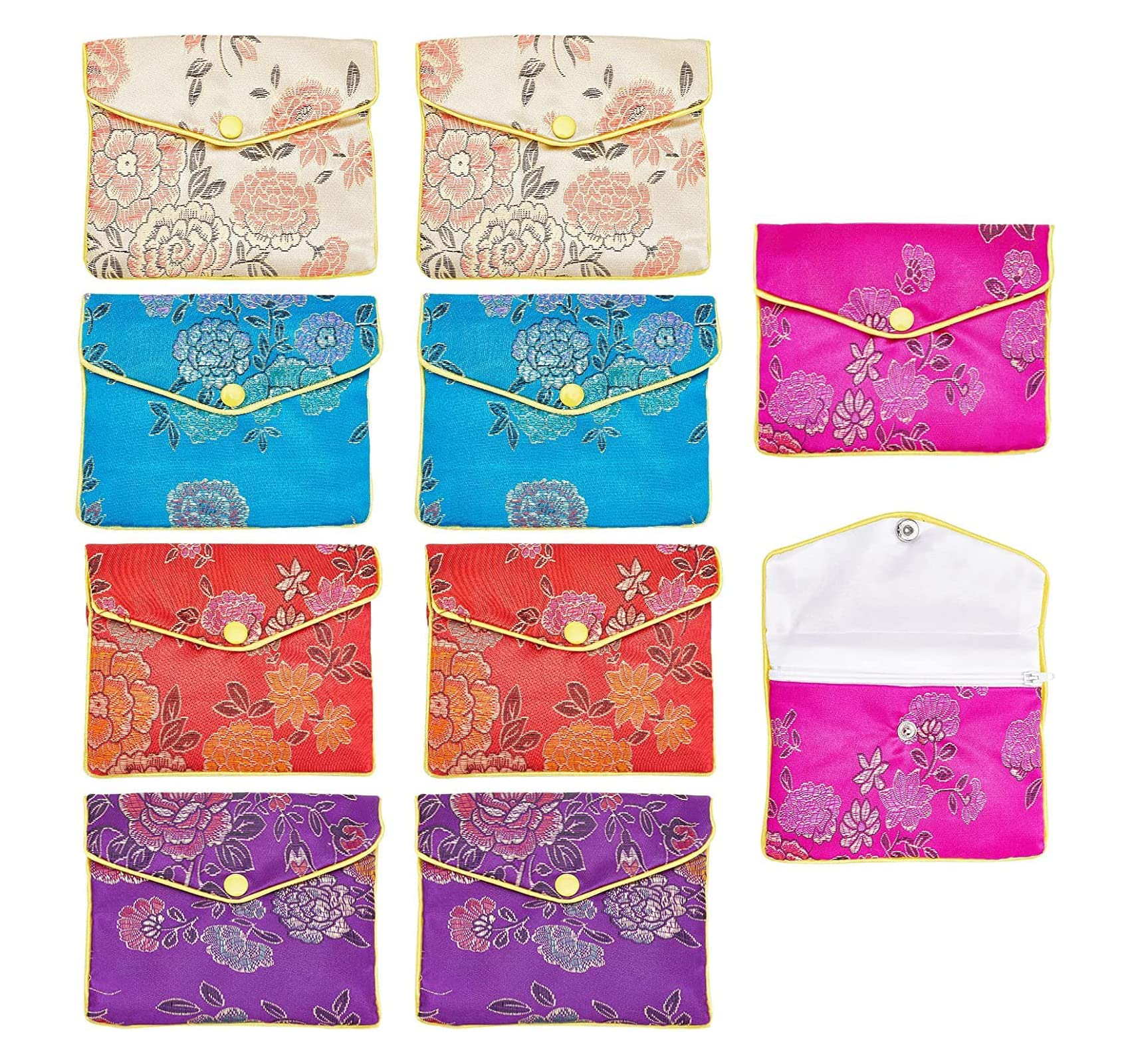 THE WHITE SHOPTHE WHITE SHOP 20 Pcs Silk Jewelry Pouch with Zipper, 4"×5" Chinese Silk Pouches Travel Jewelry Pouch Small Zippered Jewelry Pouches Asian Jewelry Pouch for Traveling Jewelry, Wedding Gift Package