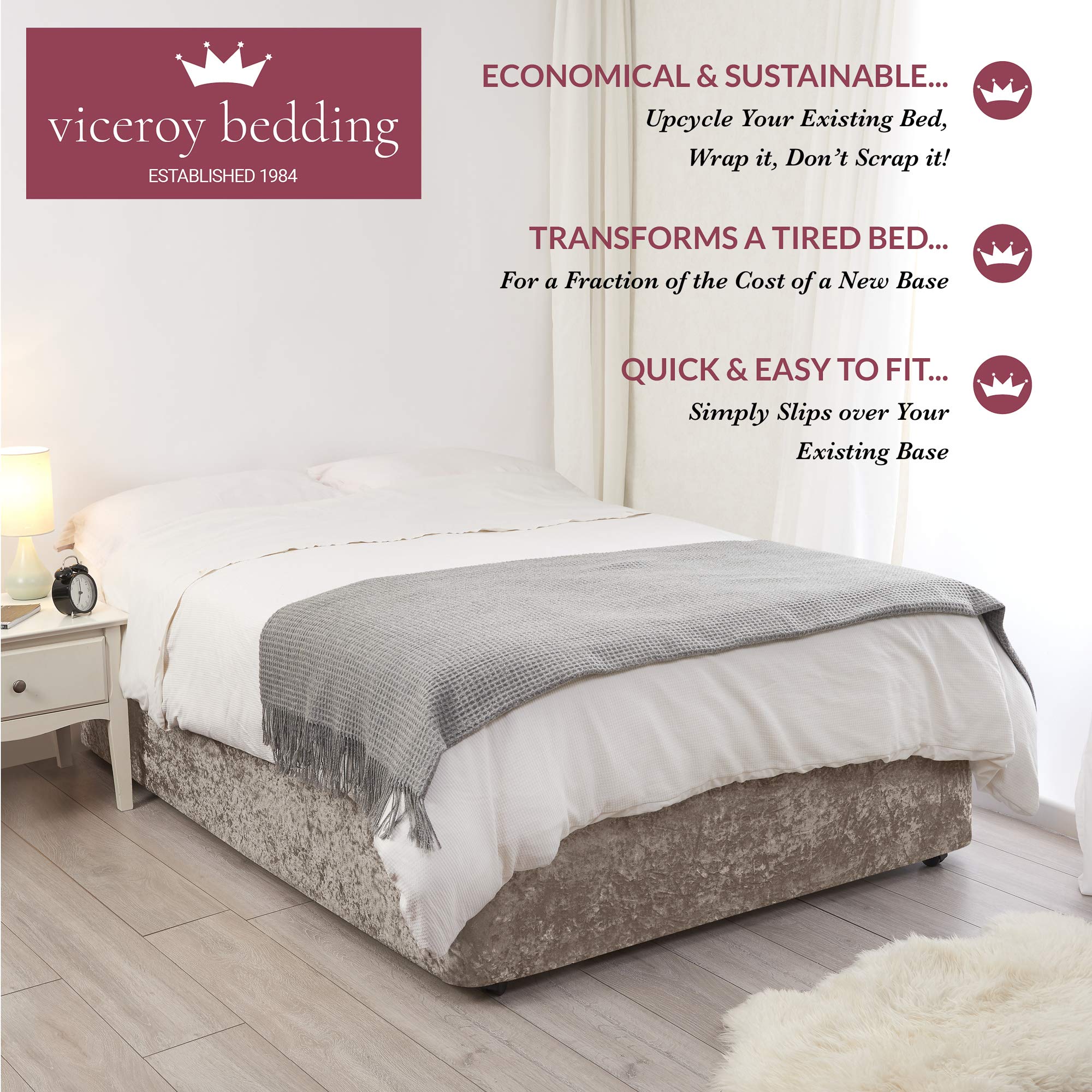 BED WRAP Crushed Velvet Divan Bed Base COVER Alternative to Valance