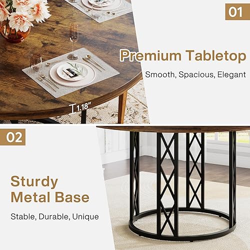 Miniatura 7 de Tribesigns Mesa de comedor redonda para 4 personas mesa de cocina moderna de 47 pulgadas con superficie de grano de madera y base de metal, mesa