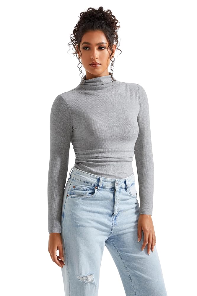 SUUKSESS Women Ribbed Modal Long Sleeve Casual Tops High