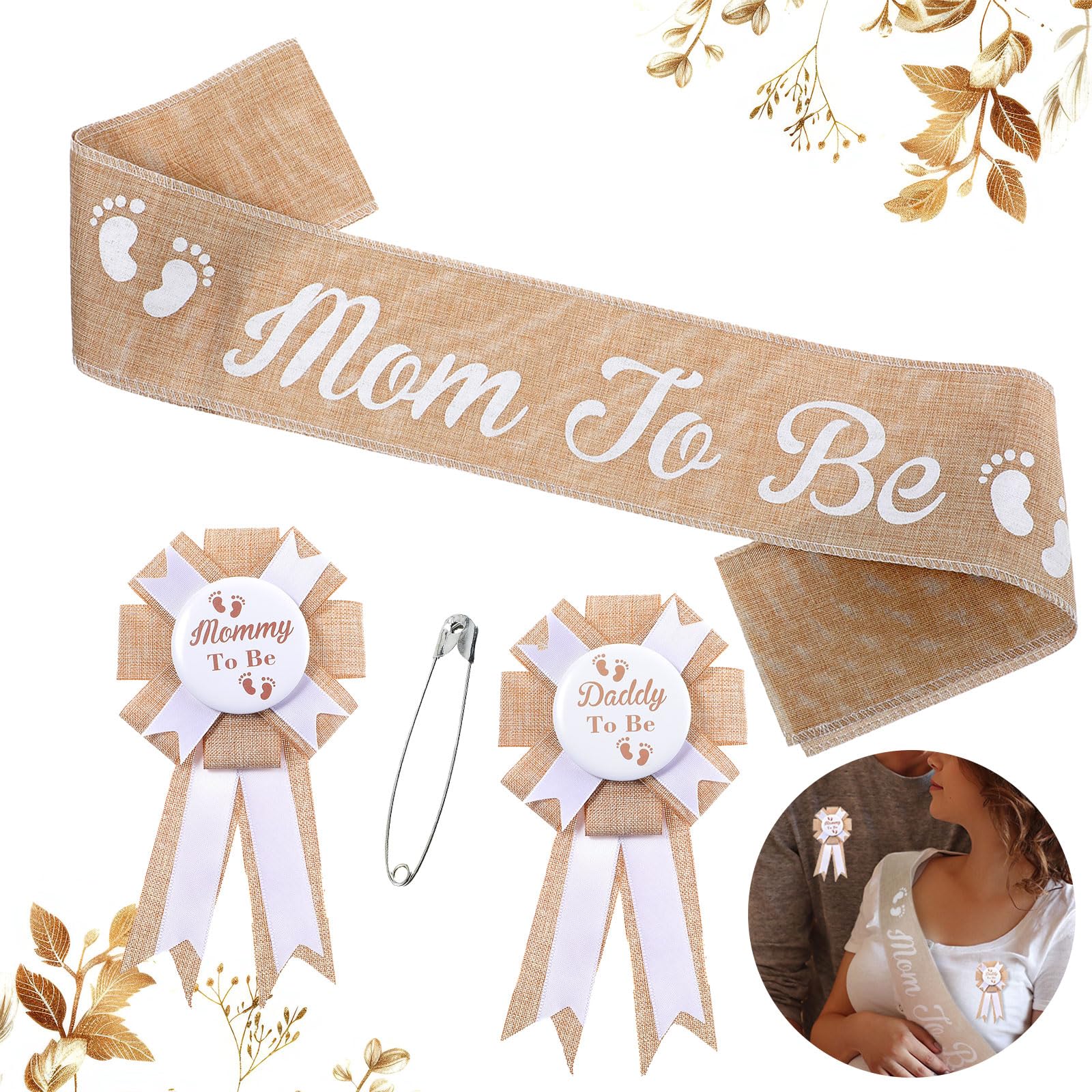 2 Spille Badge Per Baby Shower – Daddy To Be E Mommy To Be, Rosette Blu, In Banda Stagnata - 2