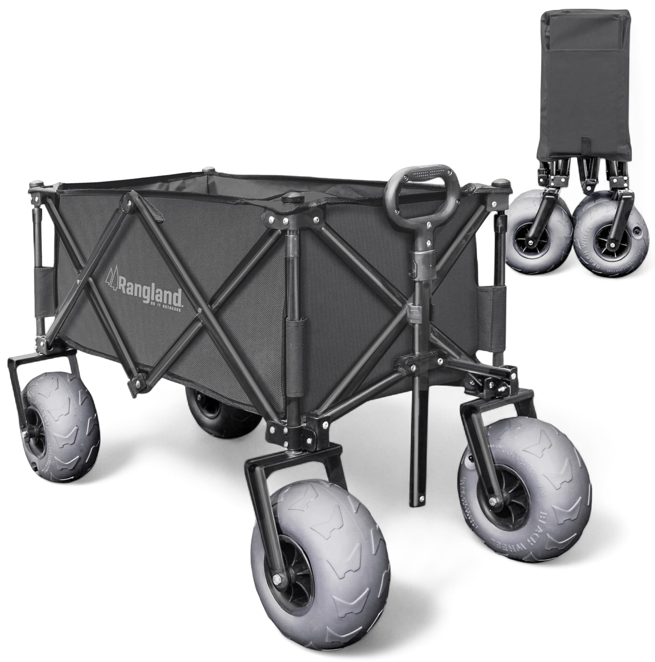 Beach Wagon with Big Wheels for Sand - All Terrain Steel Frame Utility Cart with 9" Pneumatic Tires, Collapsible Folding Design (Sand Warrior RX800 Black)