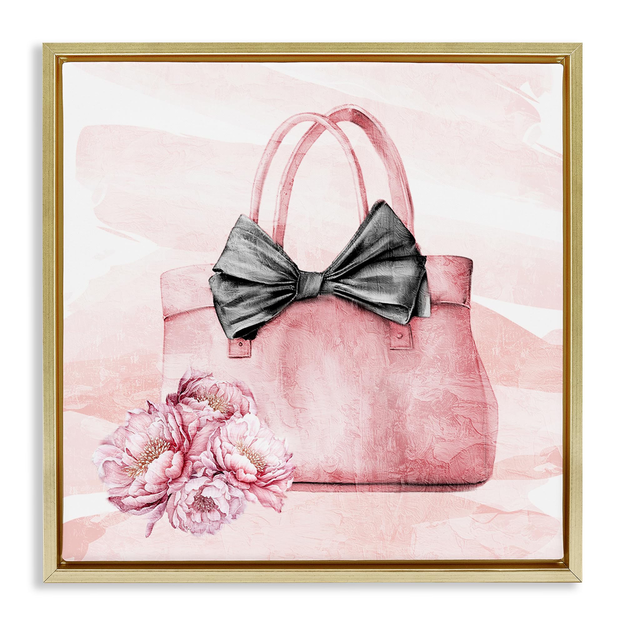 Stupell Industries Metallic Gold (Matte) 'Glam Time Handbag'| Floating Frame Canvas Art