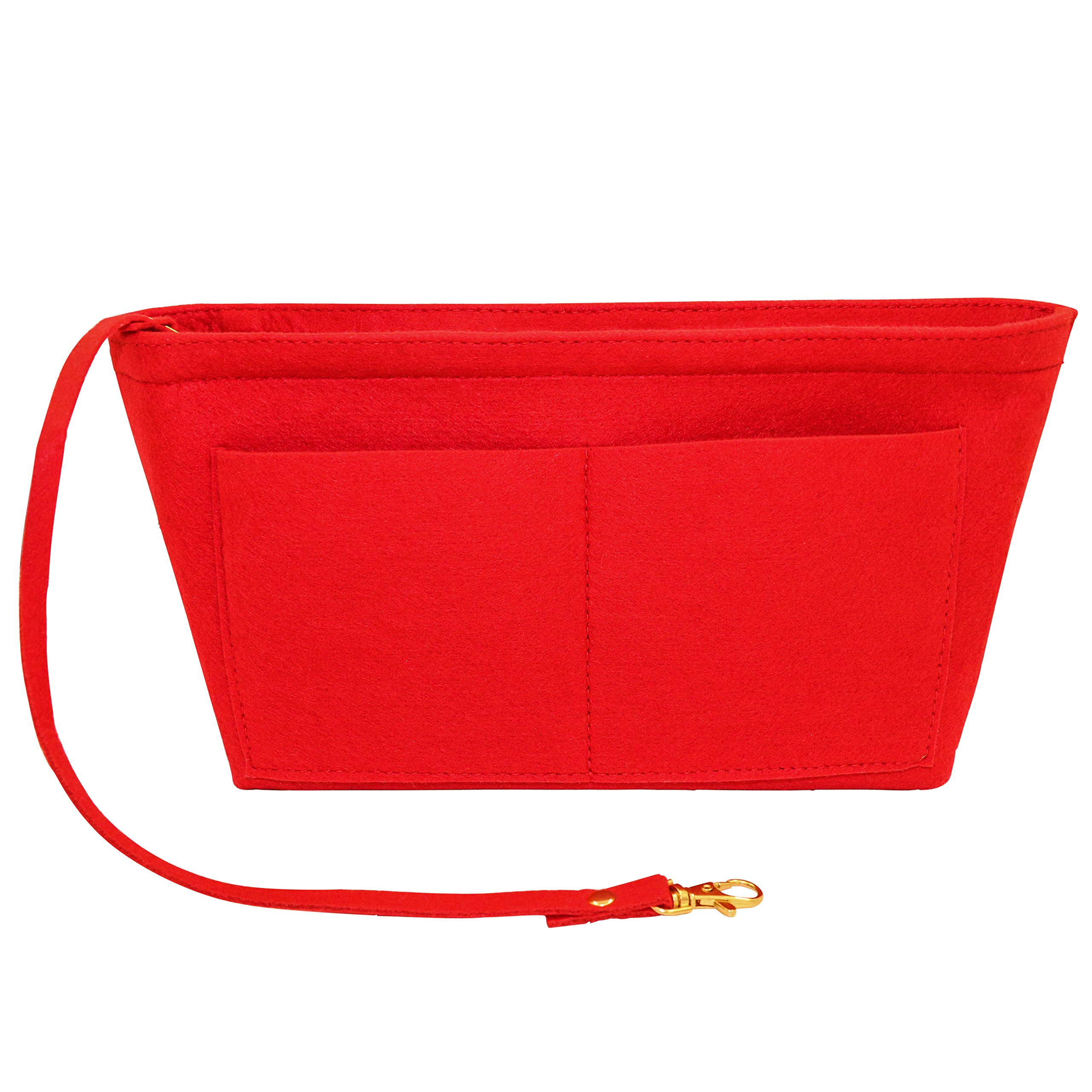 Fovasen Women's Red Felt Handbag Organiser Insert, Bag Organiser Insert With Handles Keychain, Pocket Purse Cosmetic Storage Bag For -Xlarge