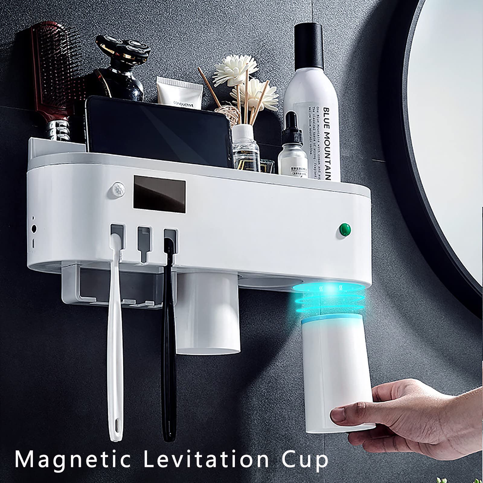 Porta Spazzolino Elettrico, Porta Spazzolino Parete, Porta Testine Spazzolino Elettrico, Sterilizzatore UV per 3 Fessure per Spazzolini Multifunzione Ricaricabile Solare Bianco