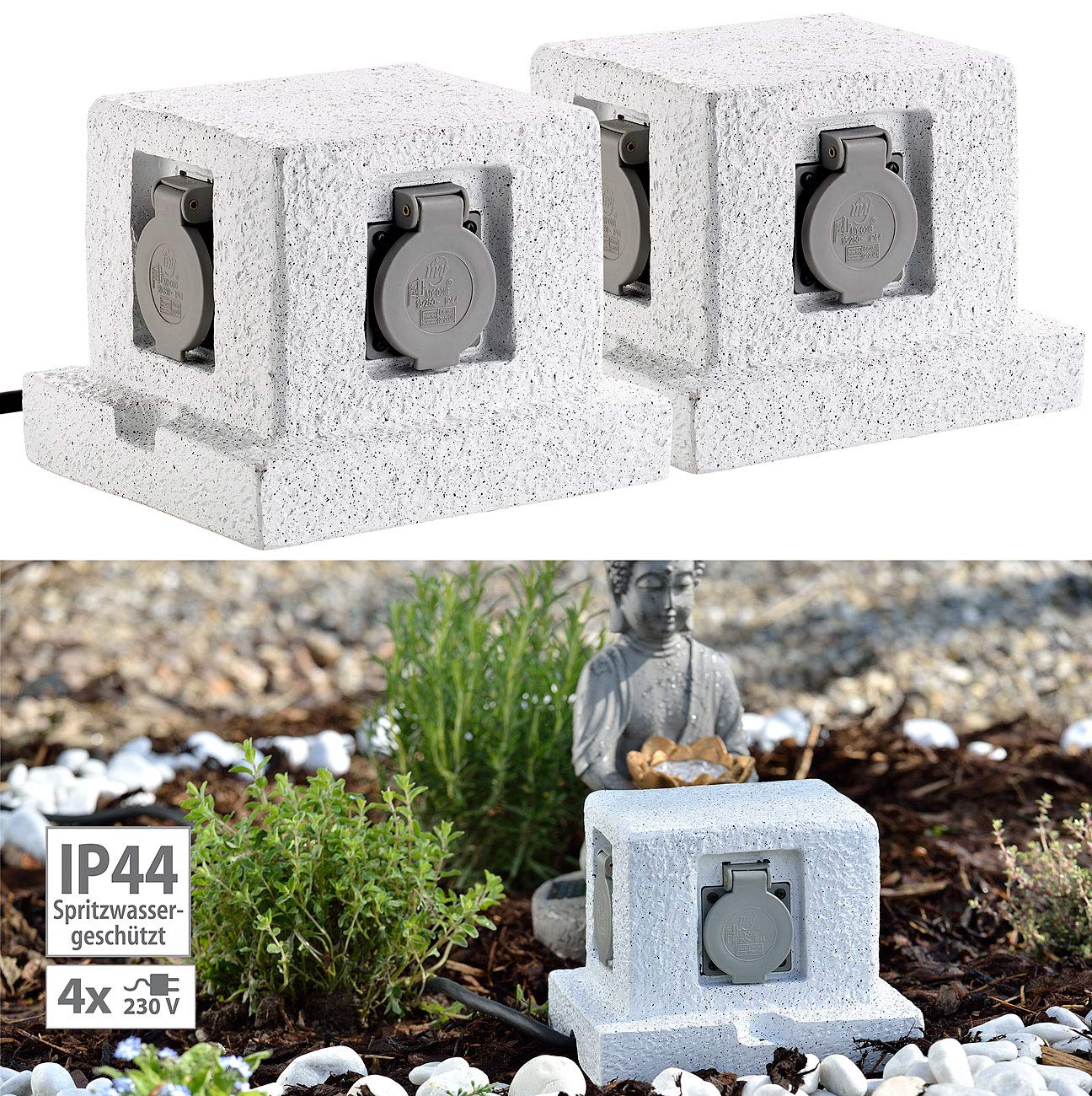 2 Multiprises De Jardin Avec 4 Prises Résistantes Aux Intempéries IP44 - Royal