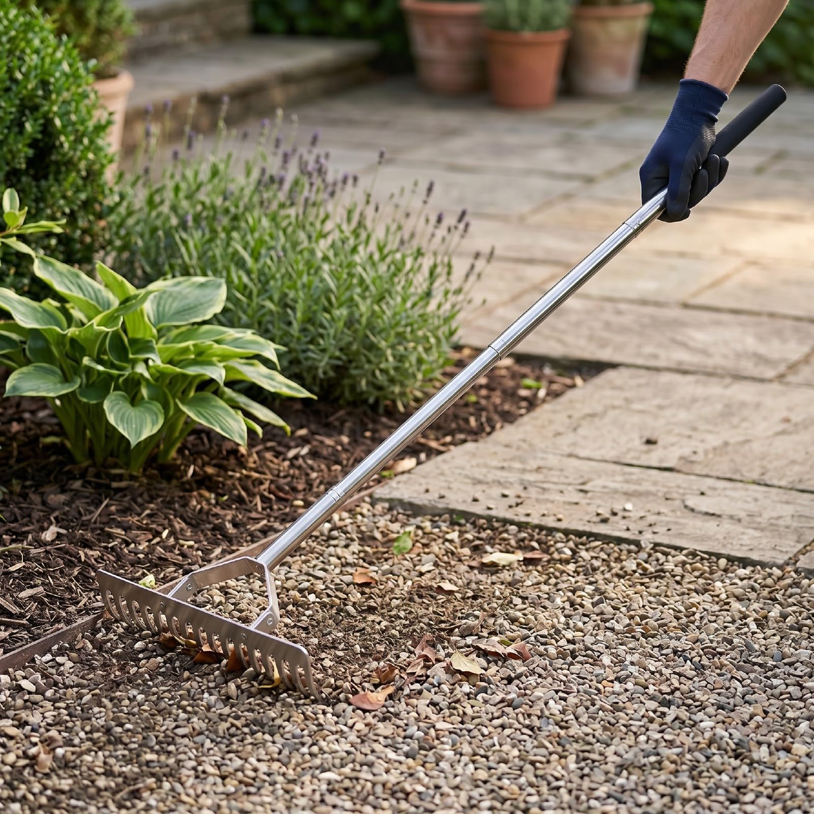Cocoarm Rastrillo de Paja, Rastrillo de Acero Inoxidable con Desmontable de 3 Secciones, de Césped Resistente para Quitar Paja, Cuidado de Césped Artificial, Nivelación de Jardín