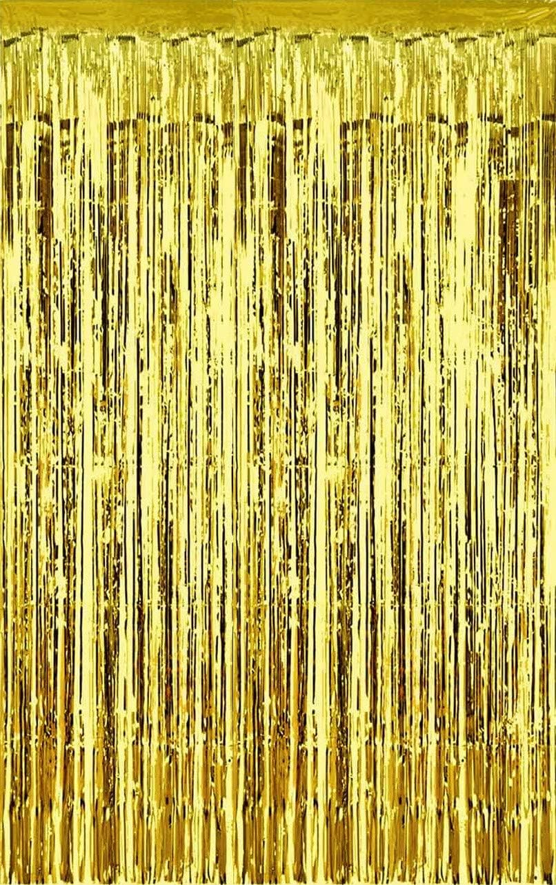 Big 3ft x 8ft Gold Tinsel Metallic Foil Fringe Curtains Backdrop Door Window Curtain Party Decoration (3-Pack, Gold)