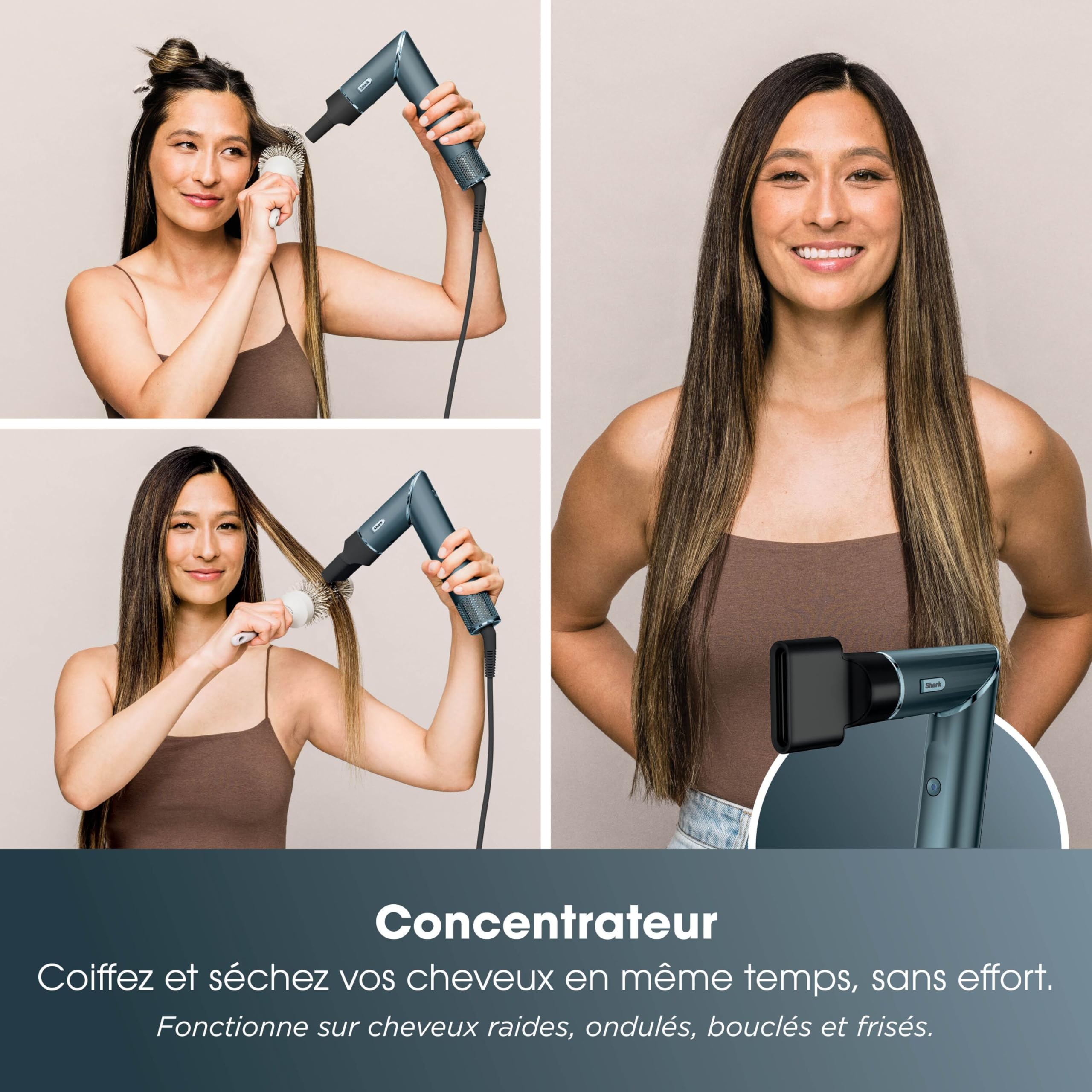 Shark FlexStyle – Bleu sarcelle. Boucleurs à Air, Embout de finition Anti-Frisottis, Brosse Ovale, Concentrateur, Pinces, Pochette de Rangement, aucun dommage thermique HD456TLEU