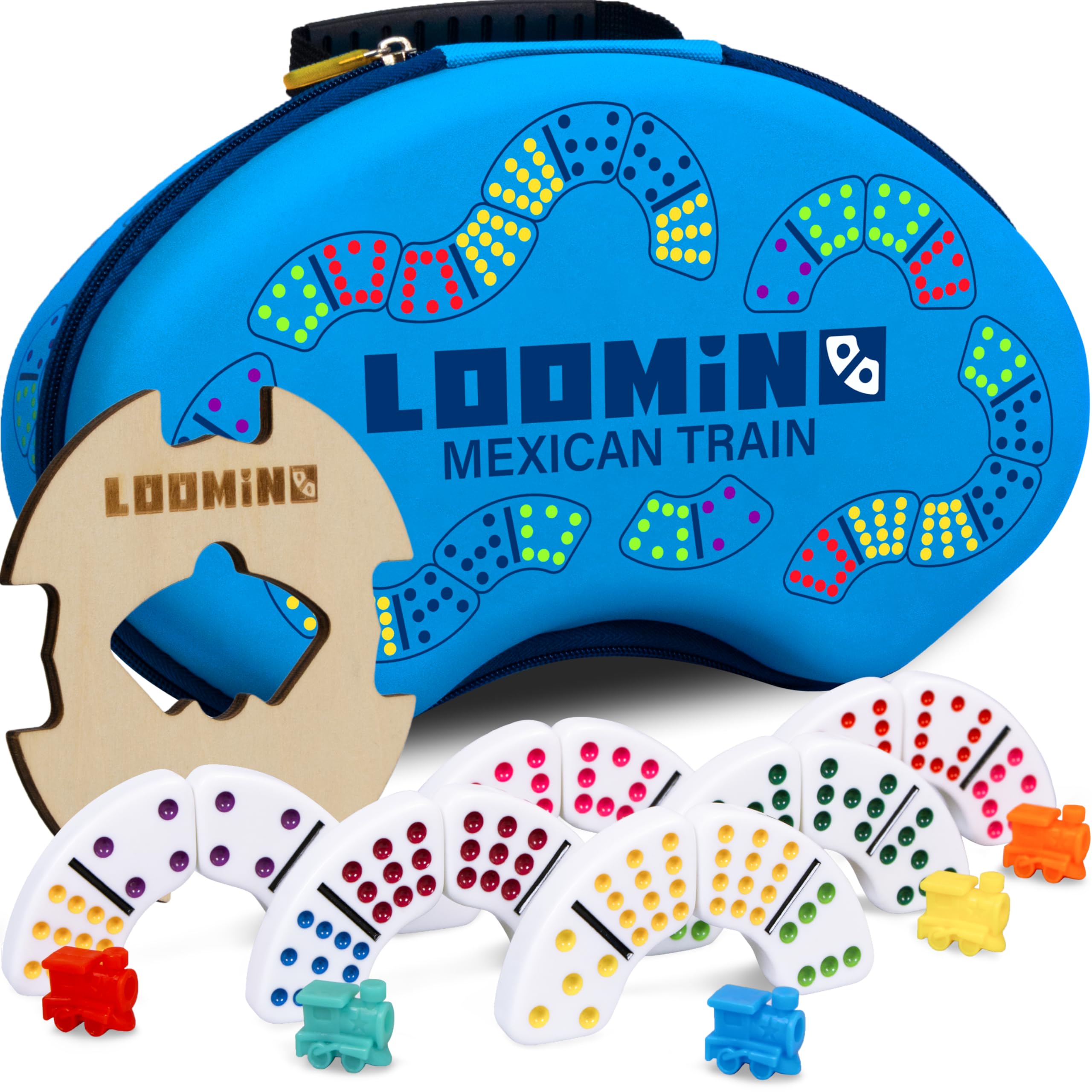Queensell Mexican Train Dominoes Set - Board Games for Kids and Adults - Dominos Set for Adults - Loomino