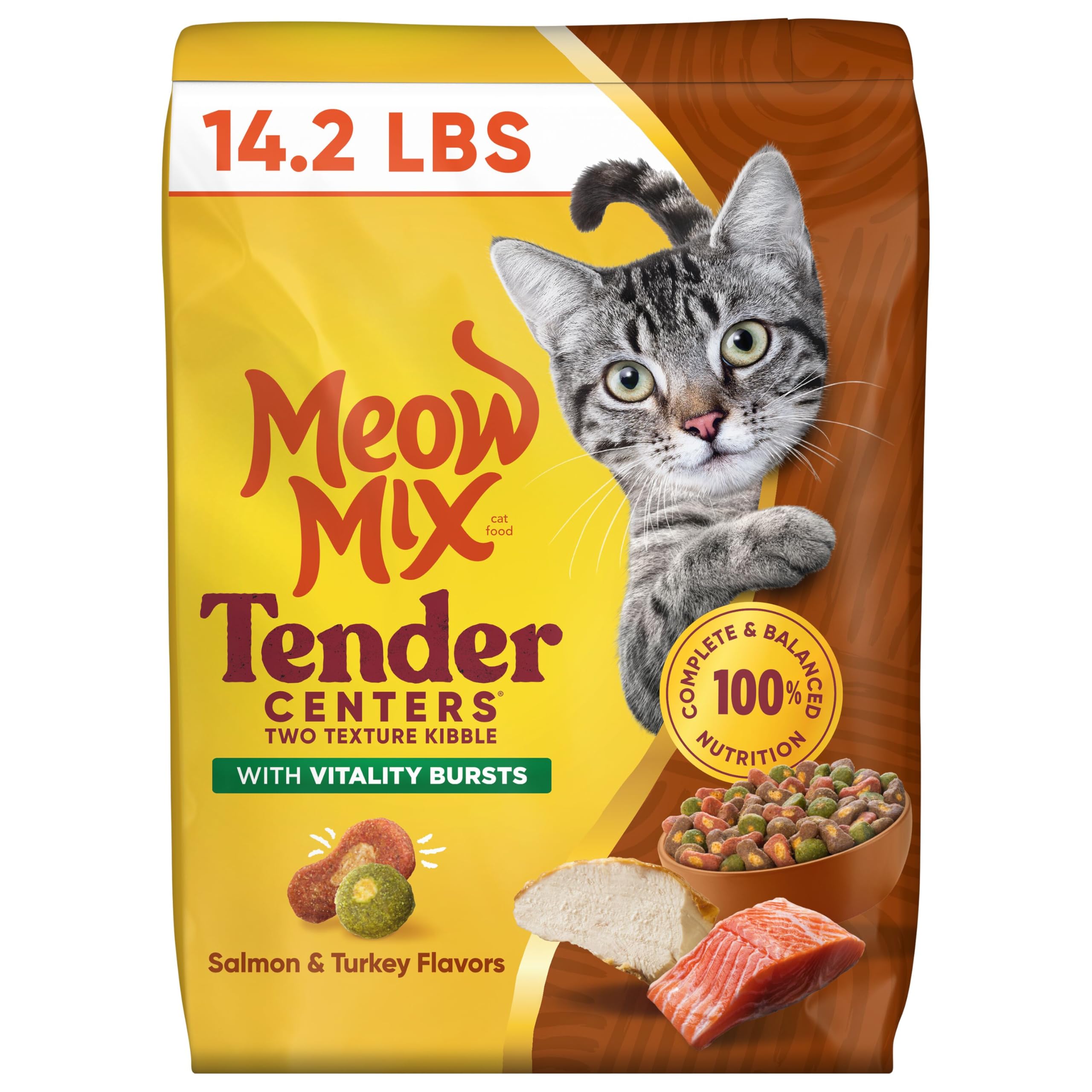 Meow Mix Tender Centers, Dry Food, Salmon &amp; Turkey Flavors, 14.2 lb. Bag
