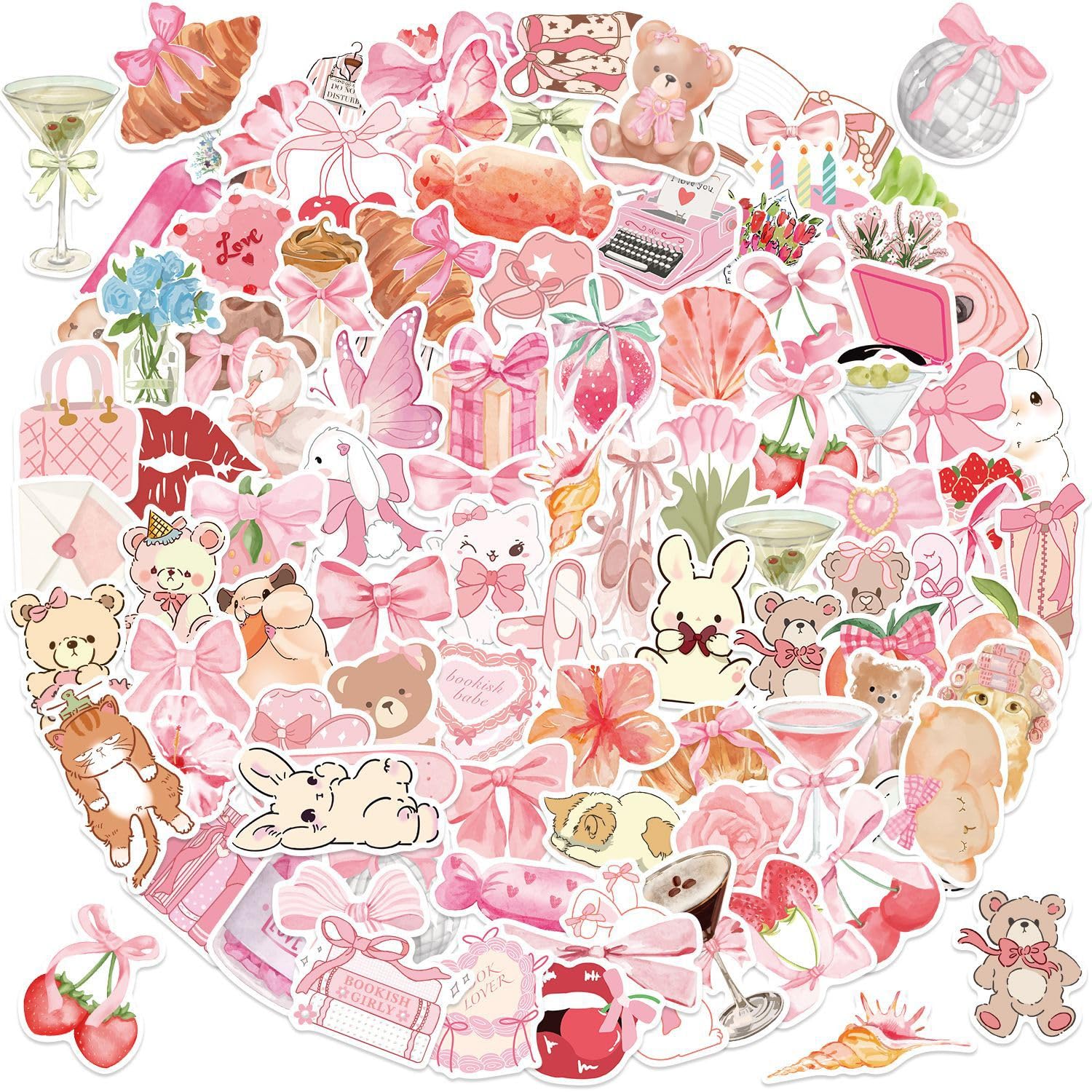 100PCS Pink Aesthetic Stickers,Cute Pink Waterproof Vinyl Stickers,Cute Pinks Sticker,for Girls Water Bottle,Laptop, Guitar Decoration,Phone,Scrapbook - Random Design Sticker Set