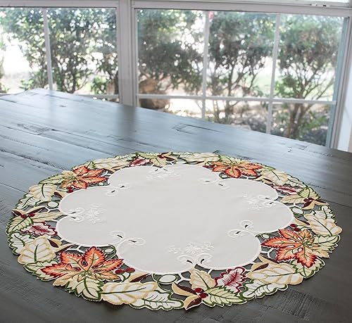 Miniatura 2 de Mantel individual redondo bordado con hojas de otoño (24 pulgadas, redondo)