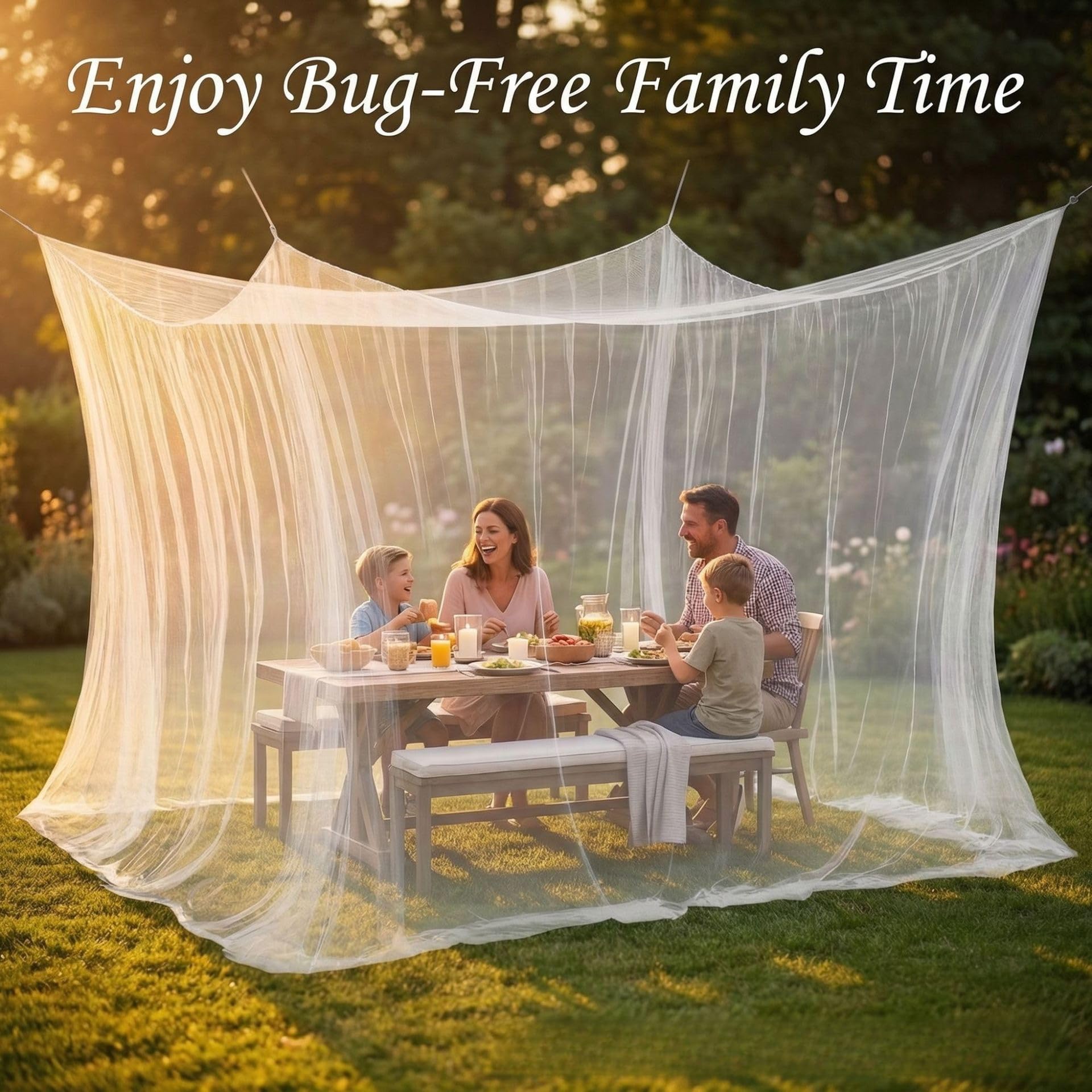 Zanzariera 300 x 300 x 250 cm, per esterni, viaggi, campeggio, rete fine 256, con corda lunga 16 m e 1 porta, zanzariera per gazebo, giardino, casa (bianco)